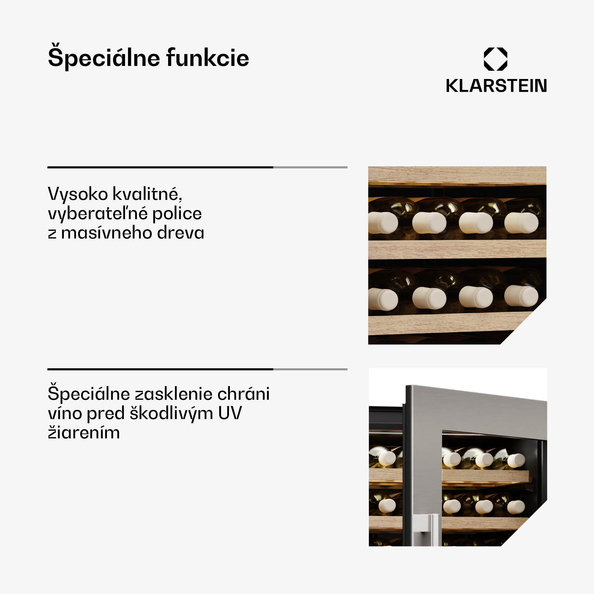 Klarstein Vinsider Duo chladnička na víno, 79 fliaš, 2 chladiace zóny, UV ochrana, 9 políc, Dotykové ovládanie – Obrázok 5