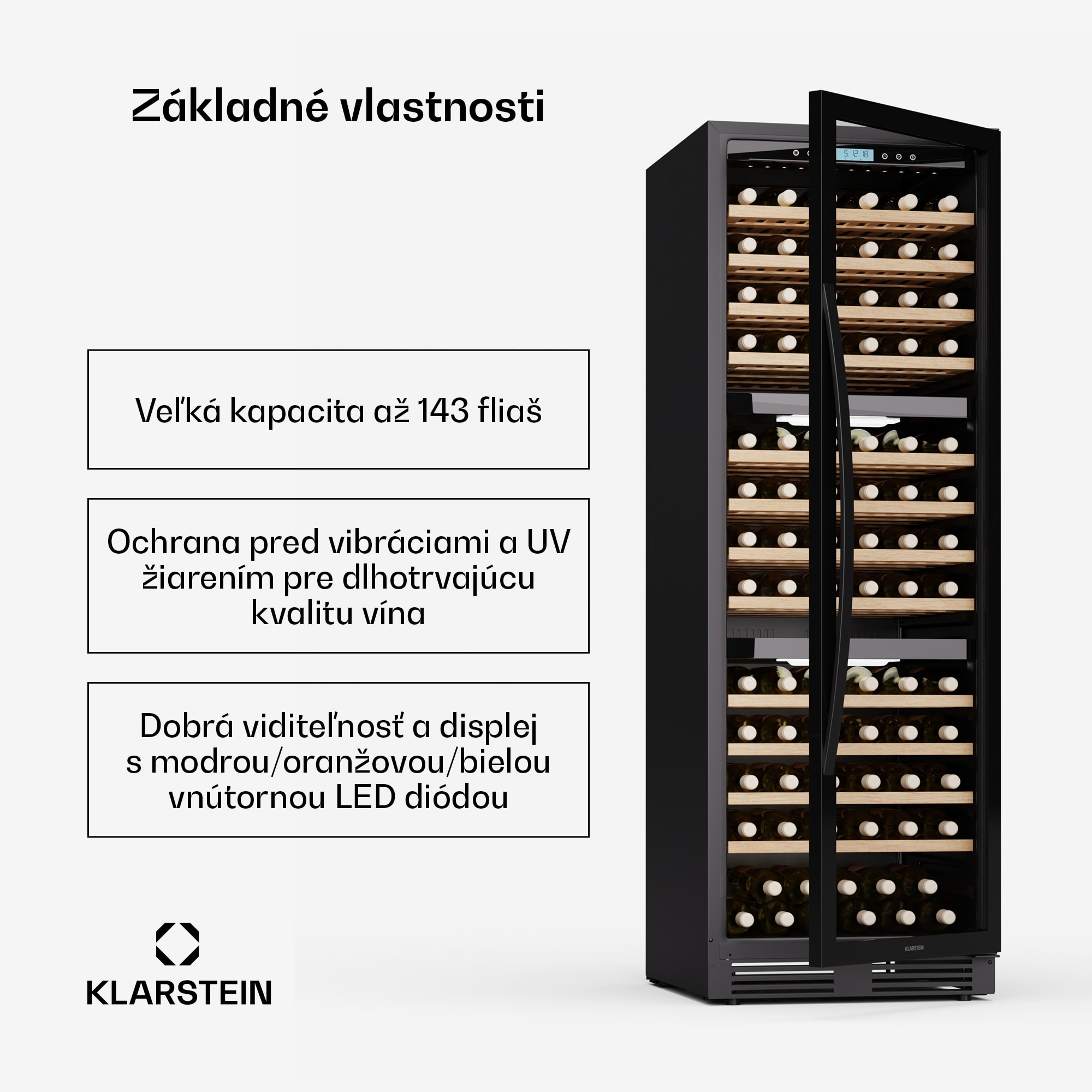 Klarstein Vinovilla Trio chladnička na víno, 143 fliaš, 3 zóny, 38 dB, 12 políc, kompresor, 413 litrov – Obrázok 2