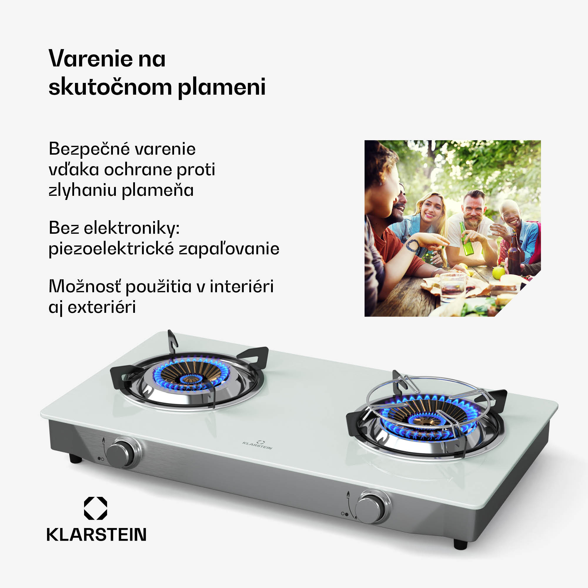 Klarstein Barzona kempingový varič, 2 horáky, 3,4 kW & 4,3 kW, plynová dvojplatnička, nehrdzavejúca oceľ, mobilná – Obrázok 2