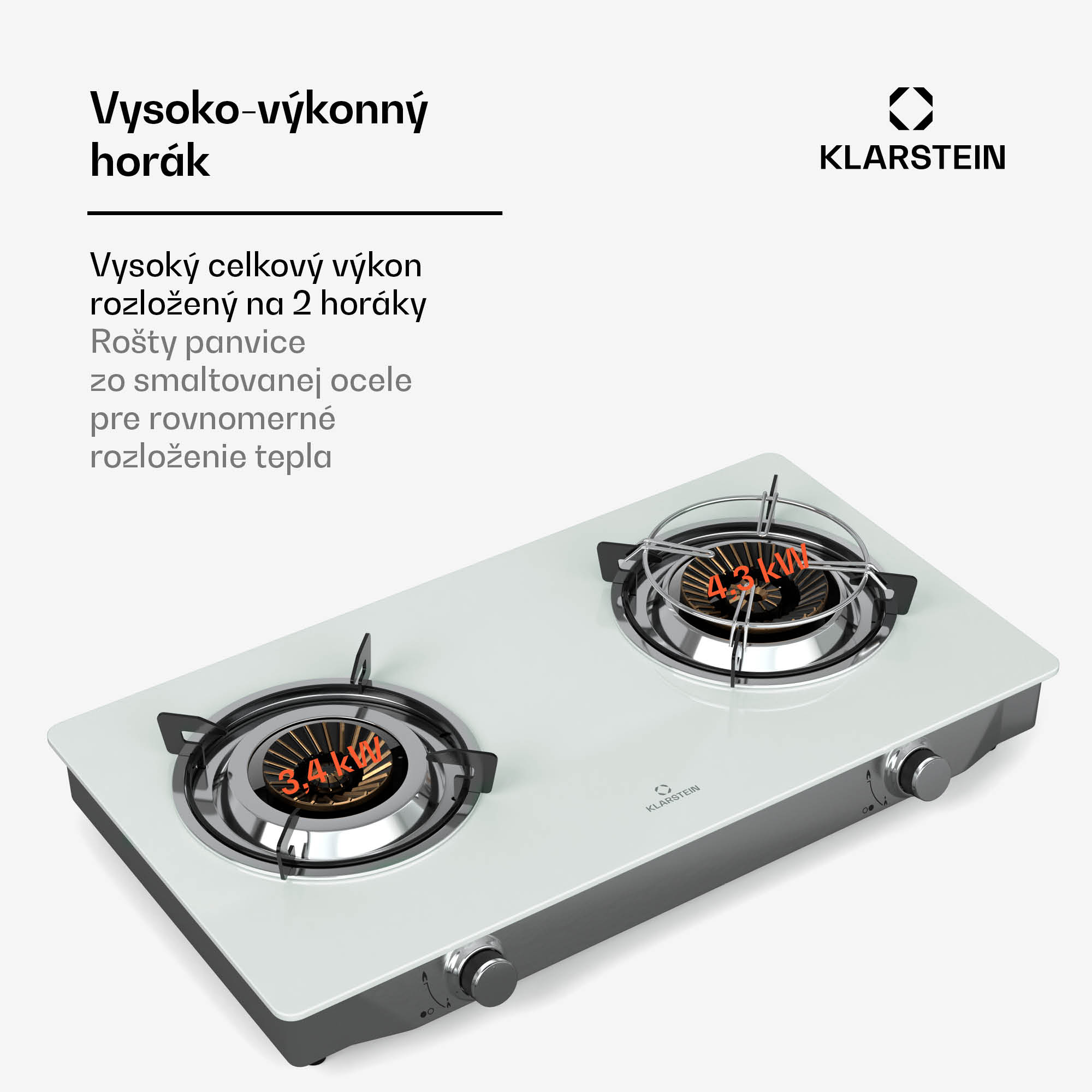 Klarstein Barzona kempingový varič, 2 horáky, 3,4 kW & 4,3 kW, plynová dvojplatnička, nehrdzavejúca oceľ, mobilná – Obrázok 4