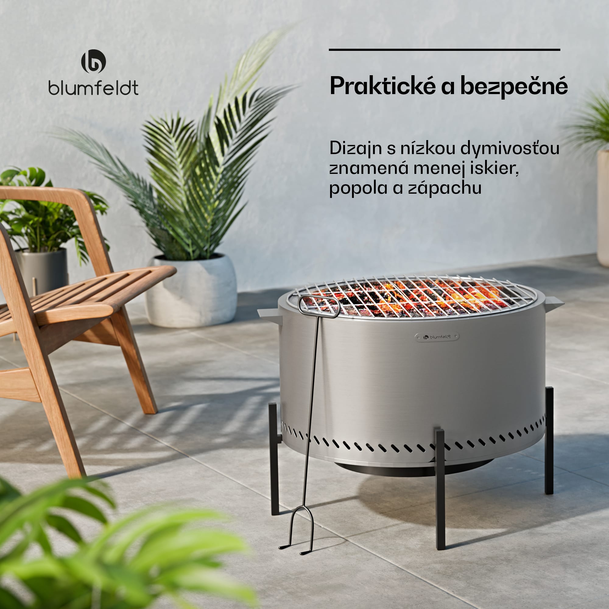 Blumfeldt Ignite Pure ohnisko, nízka dymivosť, grilovací rošt, nehrdzavejúca oceľ, prenosné, kryt proti dažďu, držadlá na prenášanie – Obrázok 4