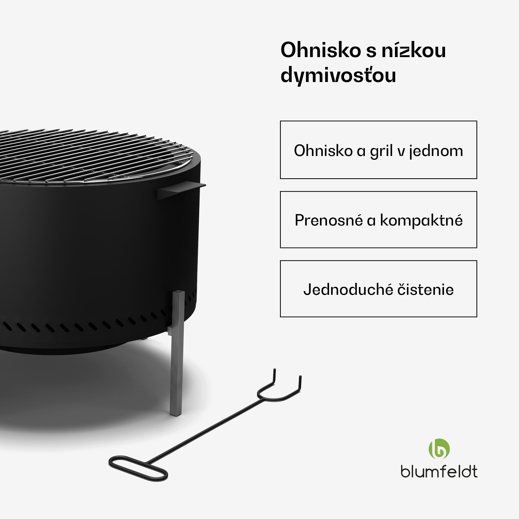 Blumfeldt Ignite Pure ohnisko, nízka dymivosť, grilovací rošt, nehrdzavejúca oceľ, prenosné, kryt proti dažďu, držadlá na prenášanie – Obrázok 2