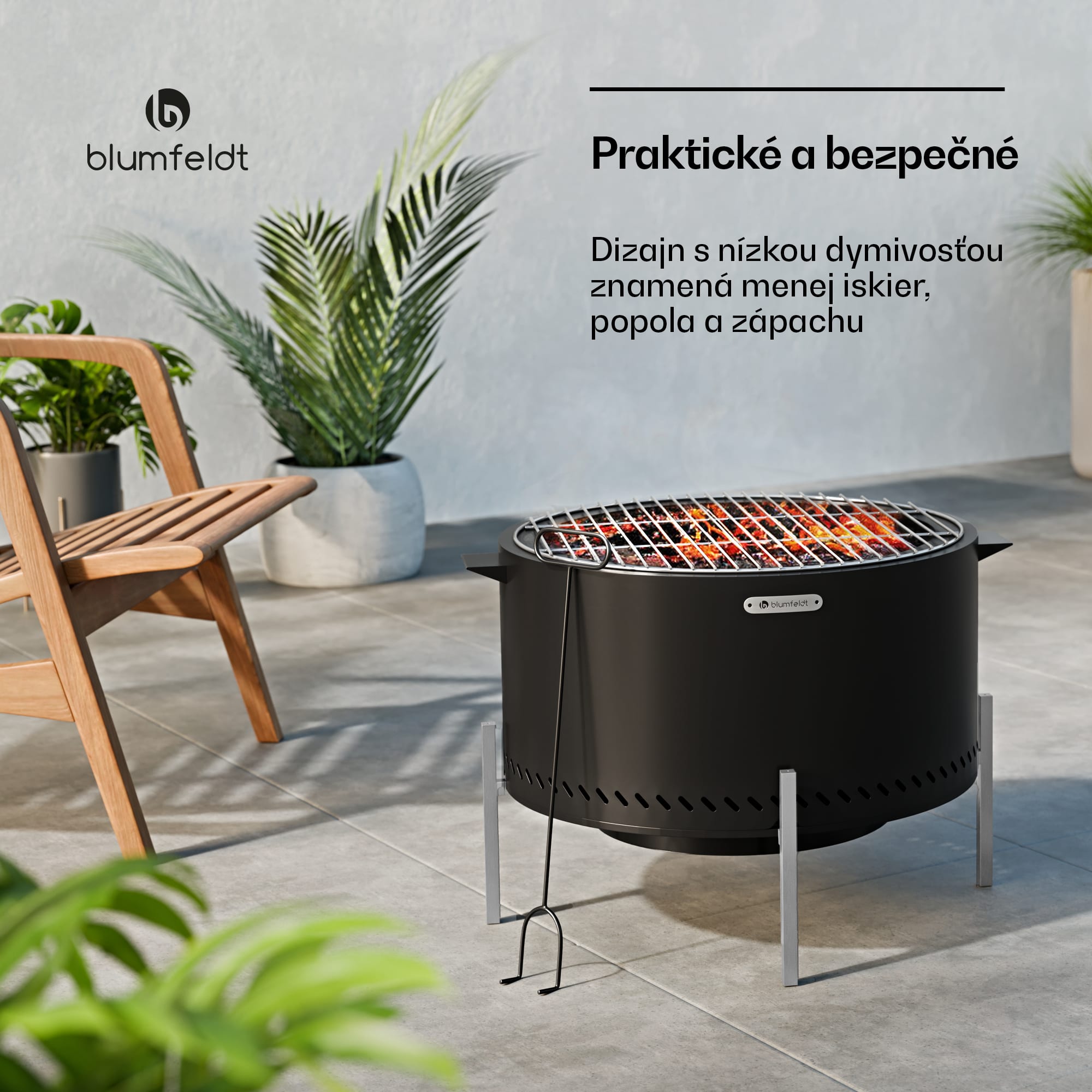 Blumfeldt Ignite Pure ohnisko, nízka dymivosť, grilovací rošt, nehrdzavejúca oceľ, prenosné, kryt proti dažďu, držadlá na prenášanie – Obrázok 4