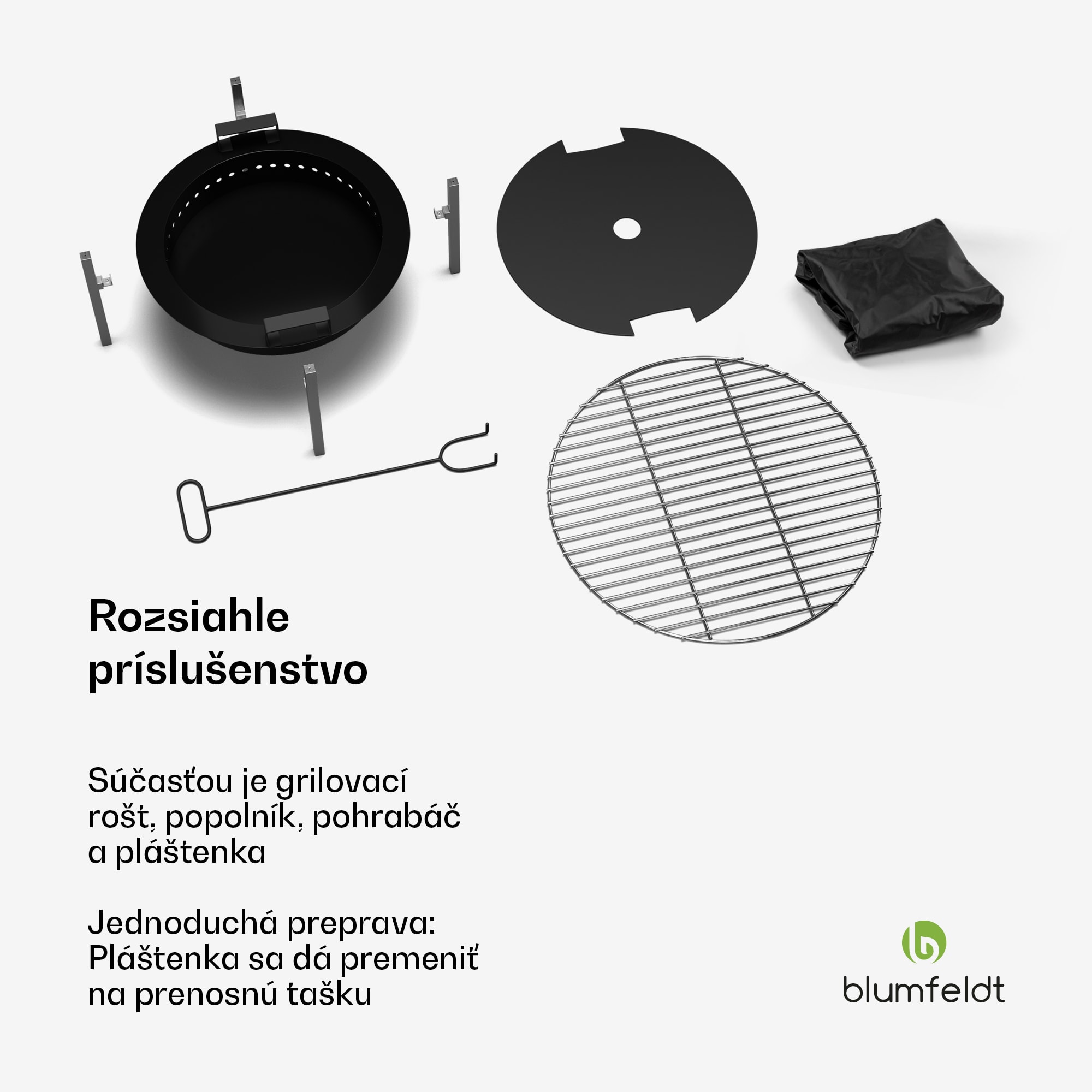 Blumfeldt Ignite Pure ohnisko, nízka dymivosť, grilovací rošt, nehrdzavejúca oceľ, prenosné, kryt proti dažďu, držadlá na prenášanie – Obrázok 5