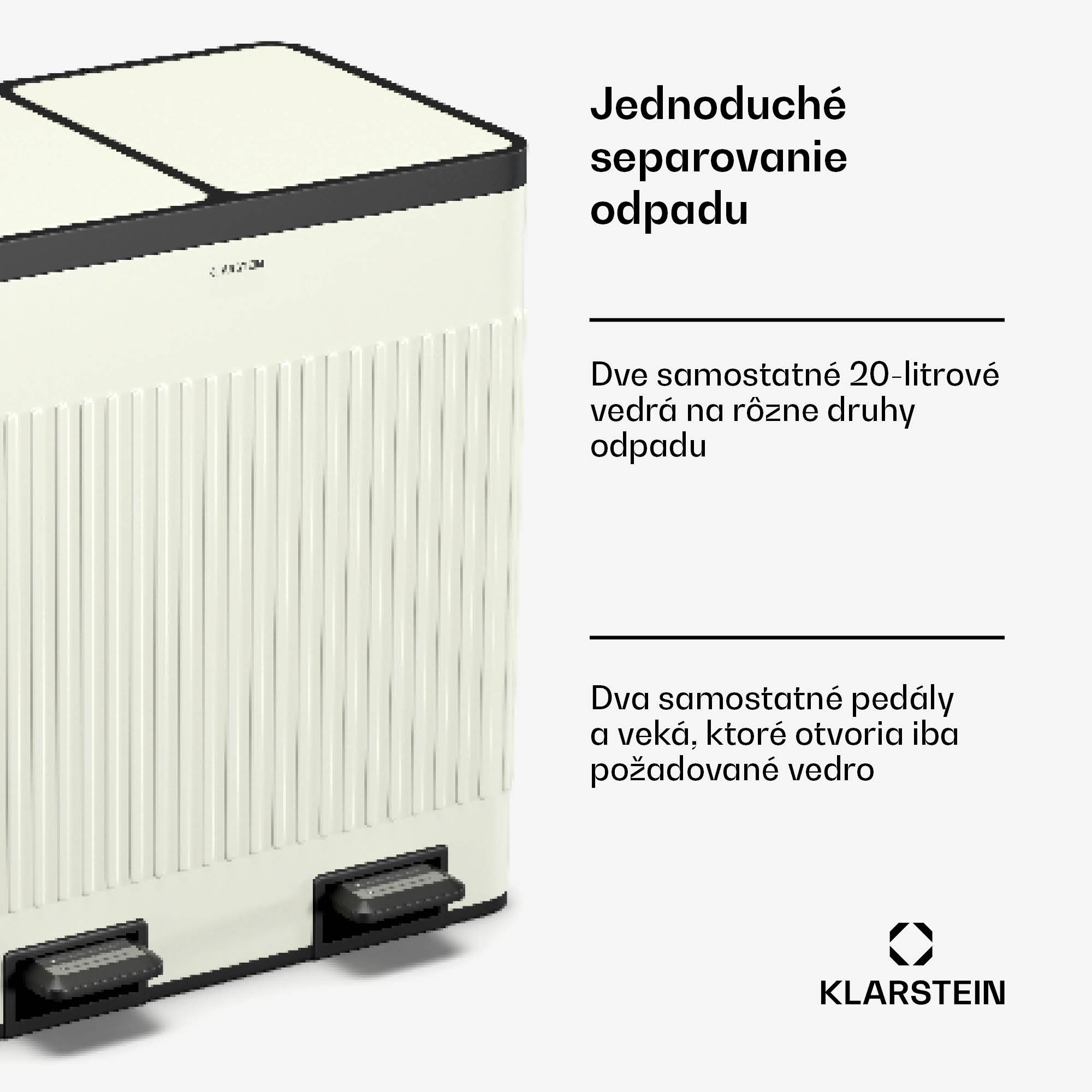 Klarstein Grama 40, pedálový kôš, 40 l / 2x20 l, bez zápachu, PP plast, retro – Obrázok 2