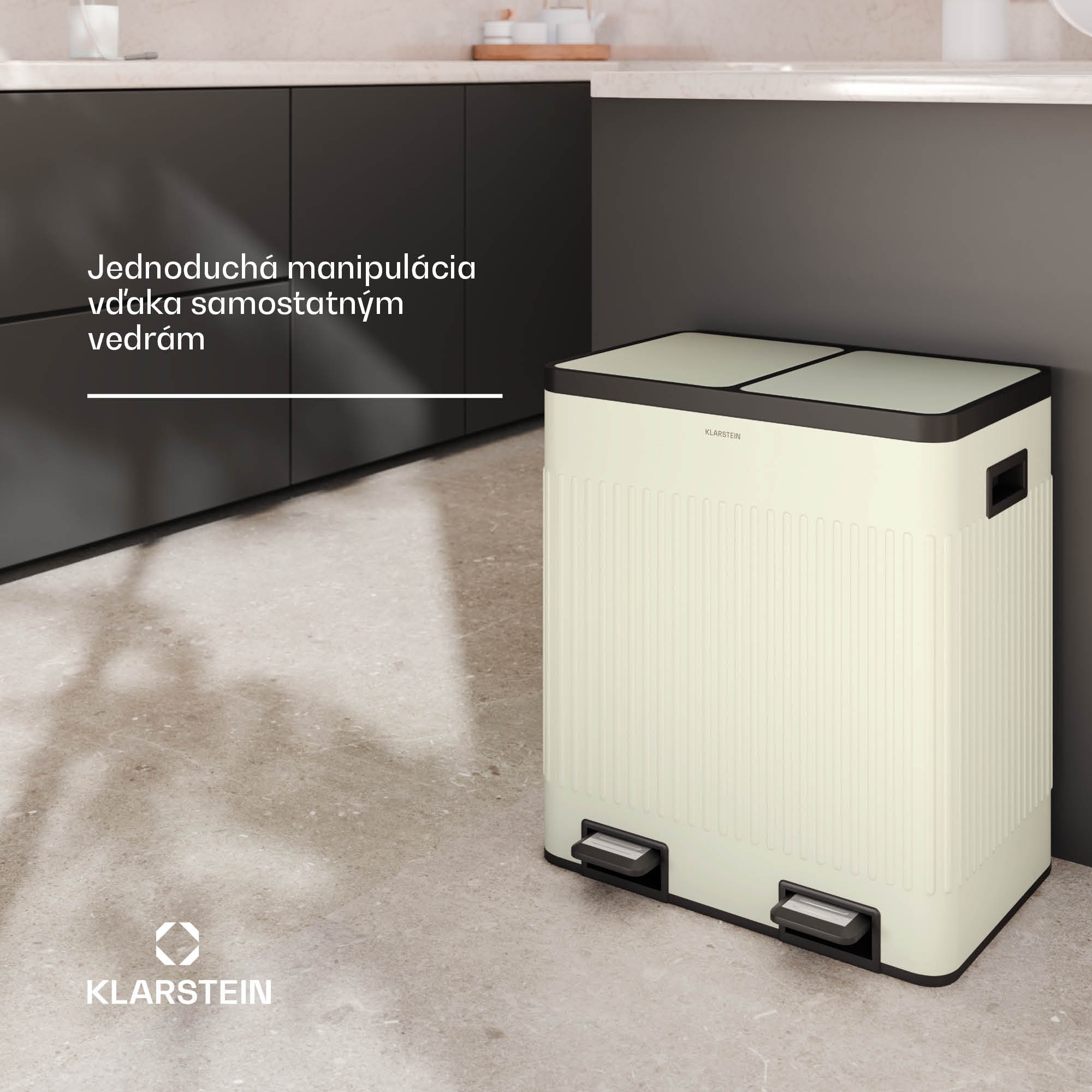 Klarstein Grama 40, pedálový kôš, 40 l / 2x20 l, bez zápachu, PP plast, retro – Obrázok 3