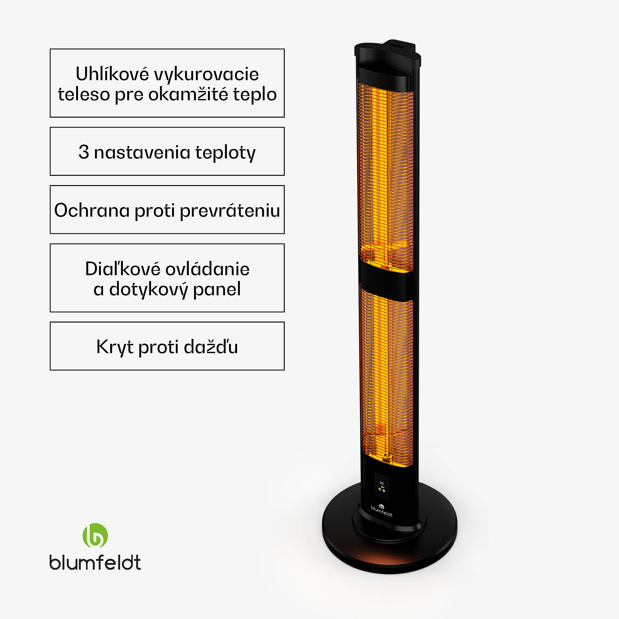 Blumfeldt BlazeTower nfračervený ohrievač, 3000 W, pre vonkajší priestor, 3 úrovne, IP45, diaľkové ovládanie, časovač – Obrázok 2