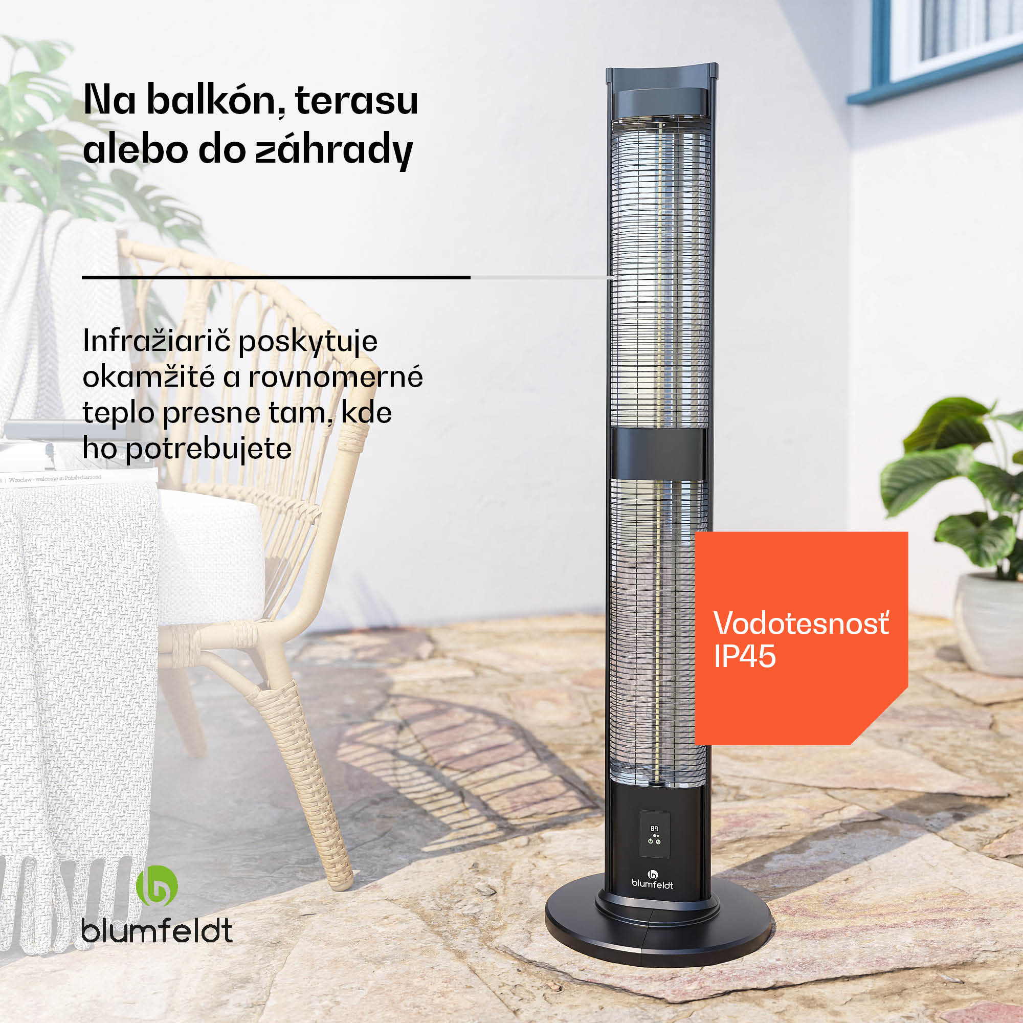 Blumfeldt BlazeTower nfračervený ohrievač, 3000 W, pre vonkajší priestor, 3 úrovne, IP45, diaľkové ovládanie, časovač – Obrázok 3