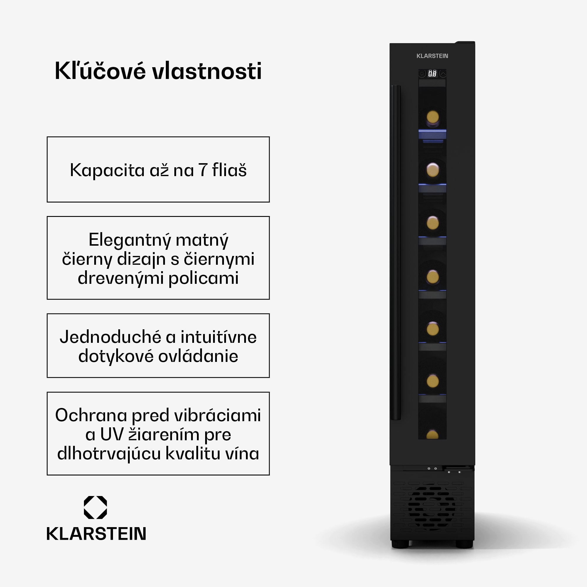 Klarstein Vinovilla 7 Uno chladnička na víno, 1 chladiaca zóna, 7 fliaš, drevené police, 5-18 °C – Obrázok 2