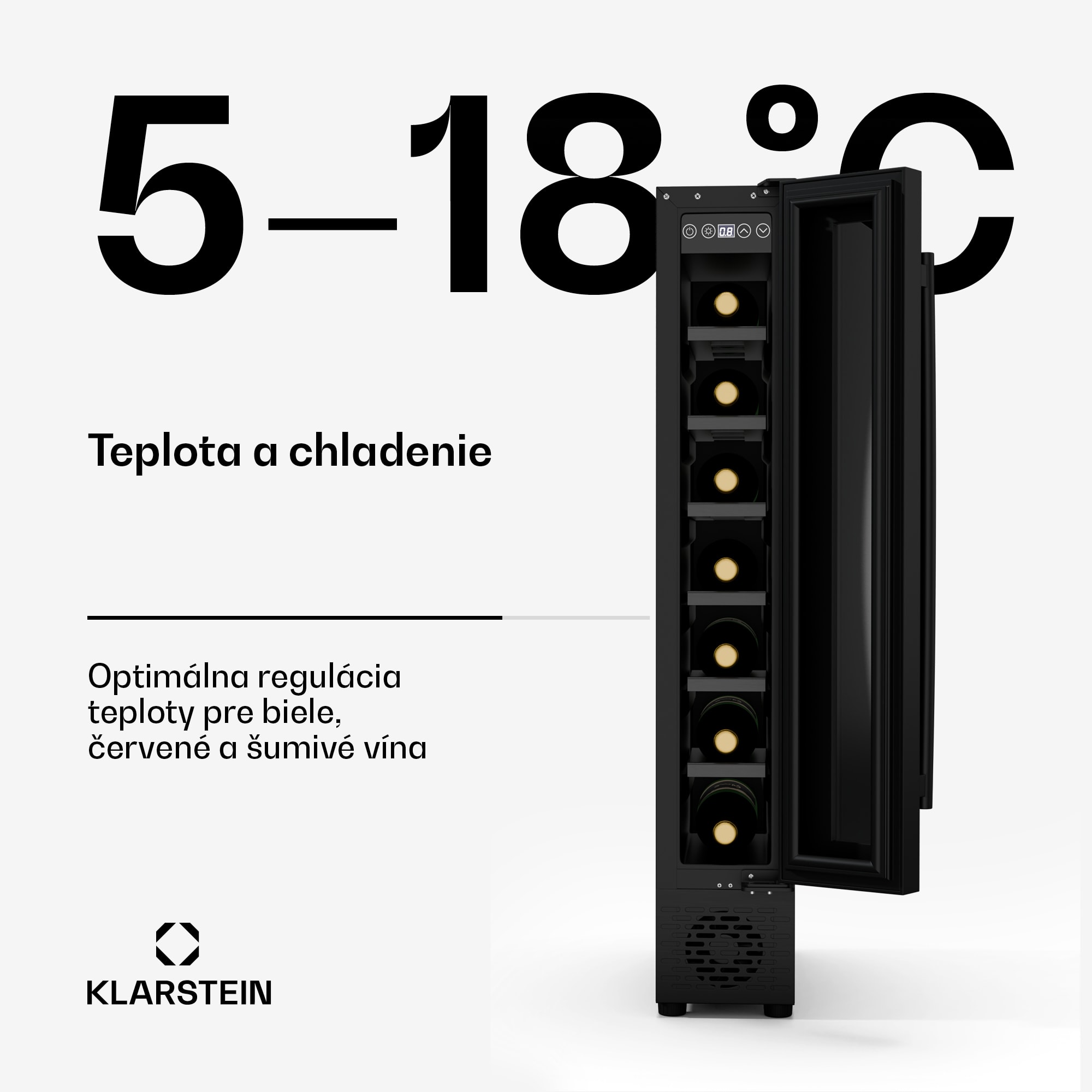 Klarstein Vinovilla 7 Uno chladnička na víno, 1 chladiaca zóna, 7 fliaš, drevené police, 5-18 °C – Obrázok 4