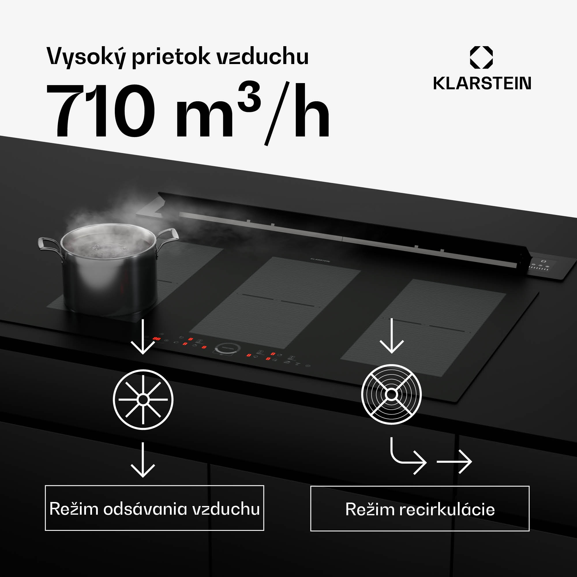 Klarstein Brisa digestor, výsuvný, 710 m³/h, A+, LED, 42 dB, režim odsávania/recirkulácie – Obrázok 4