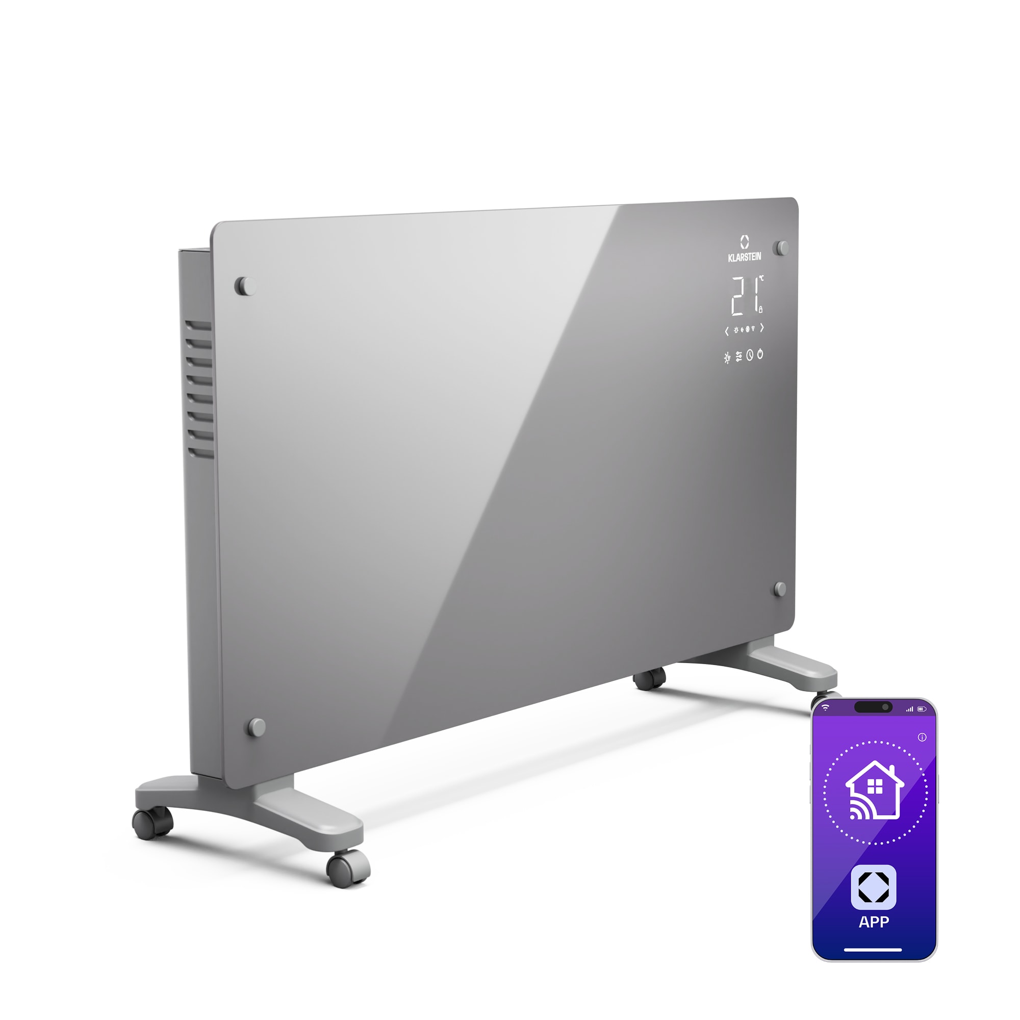 Klarstein Bansin Crystal Smart Konvektor 2500, 2500 W, Aplikácia, 5- 50 °C, LED displej, Dotykový displej