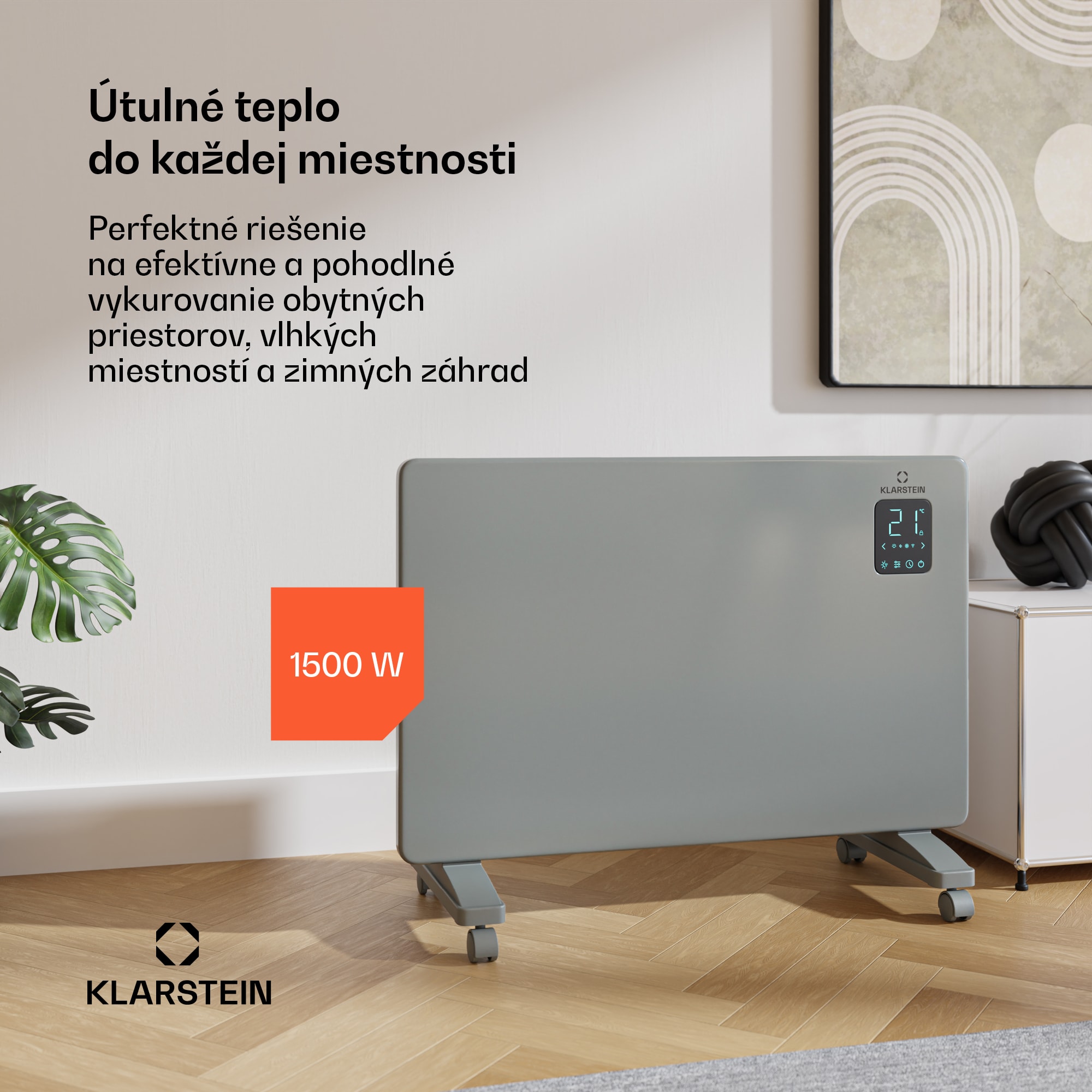 Klarstein Bansin Smart 1500 konvektorový ohrievač, 1500 W, Aplikácia, 5- 50 °C, LED displej, Dotykový displej – Obrázok 2