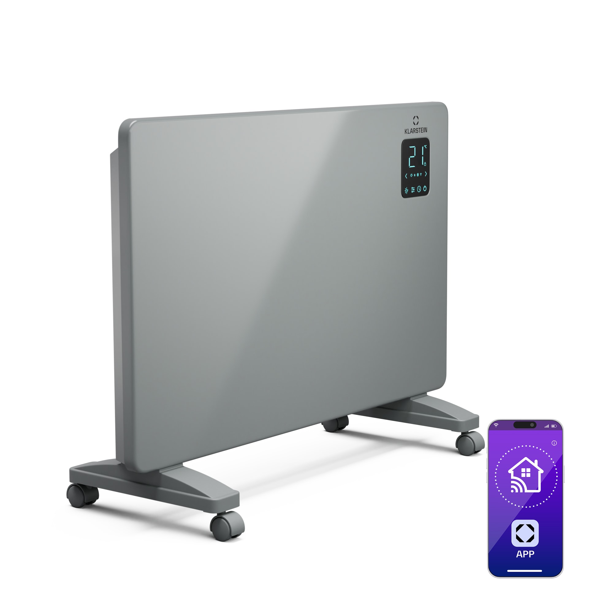 Klarstein Bansin Smart 1500 konvektorový ohrievač, 1500 W, Aplikácia, 5- 50 °C, LED displej, Dotykový displej