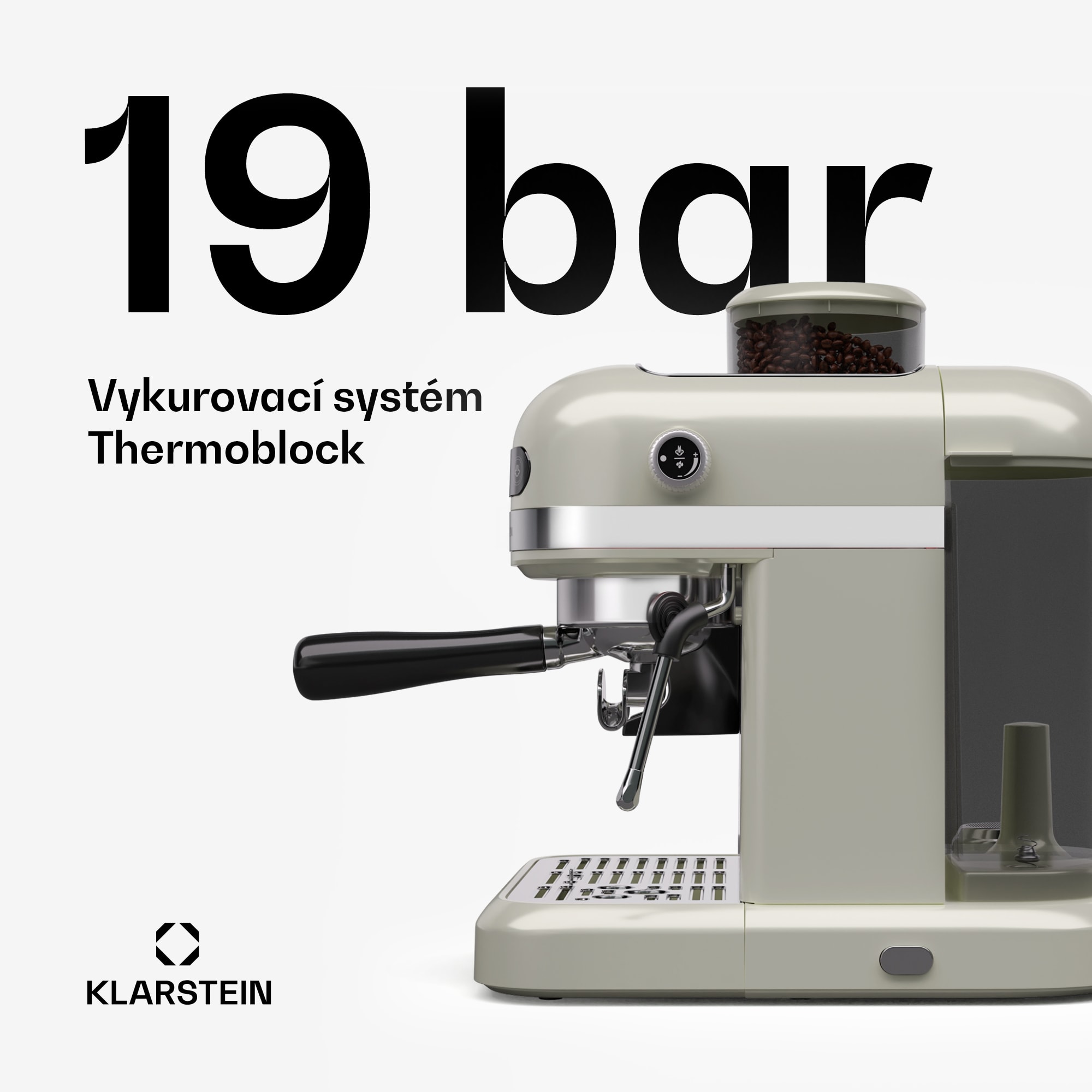 Klarstein Bella Café pákový kávovar, Vintage, mlynček, 19 bar, Napeňovač mlieka, 2 šálky, 1550 W – Obrázok 4