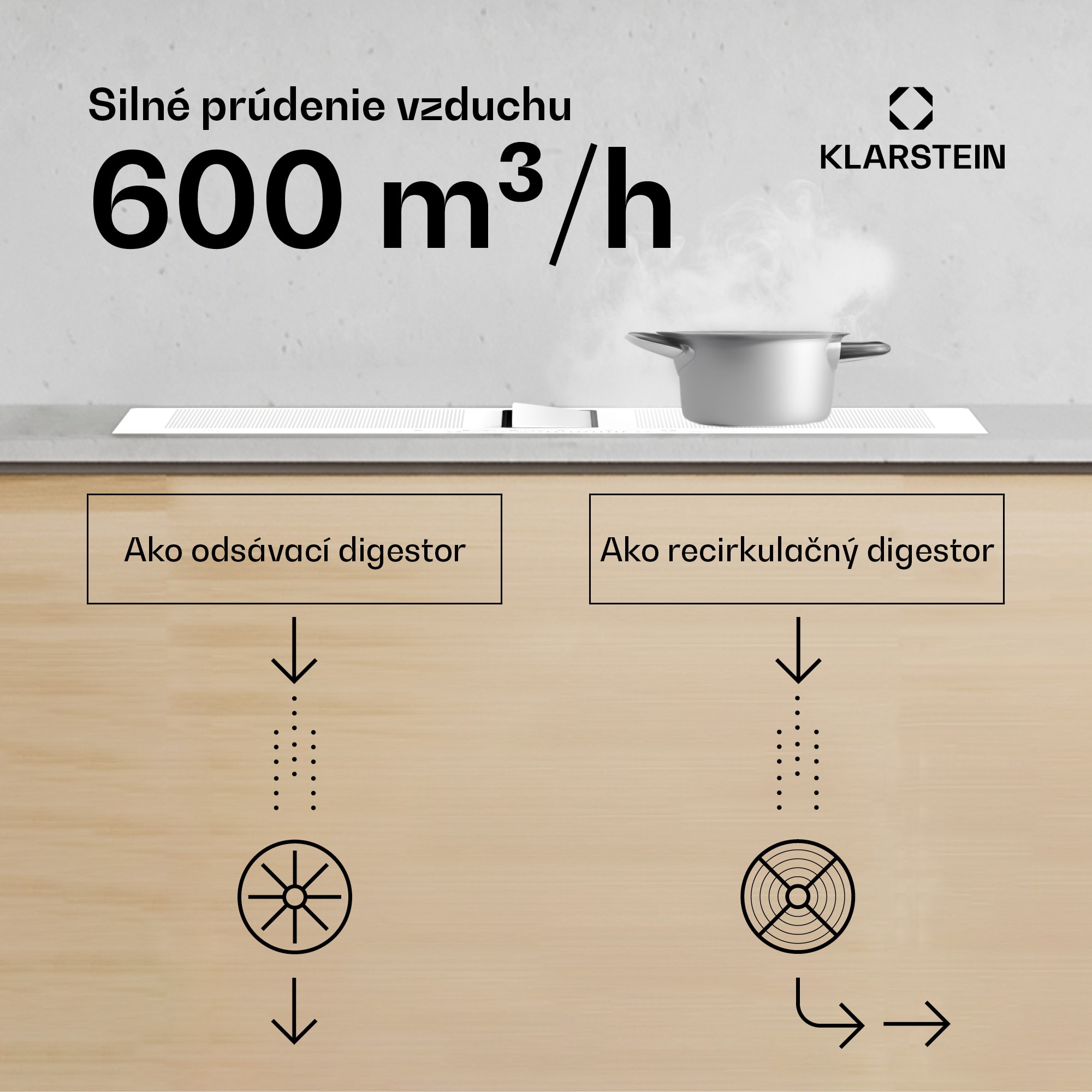 Klarstein Chef-Fusion Down Air System, 2 v 1, indukčná varná doska + digestor, výkonný, 7200 W – Obrázok 5