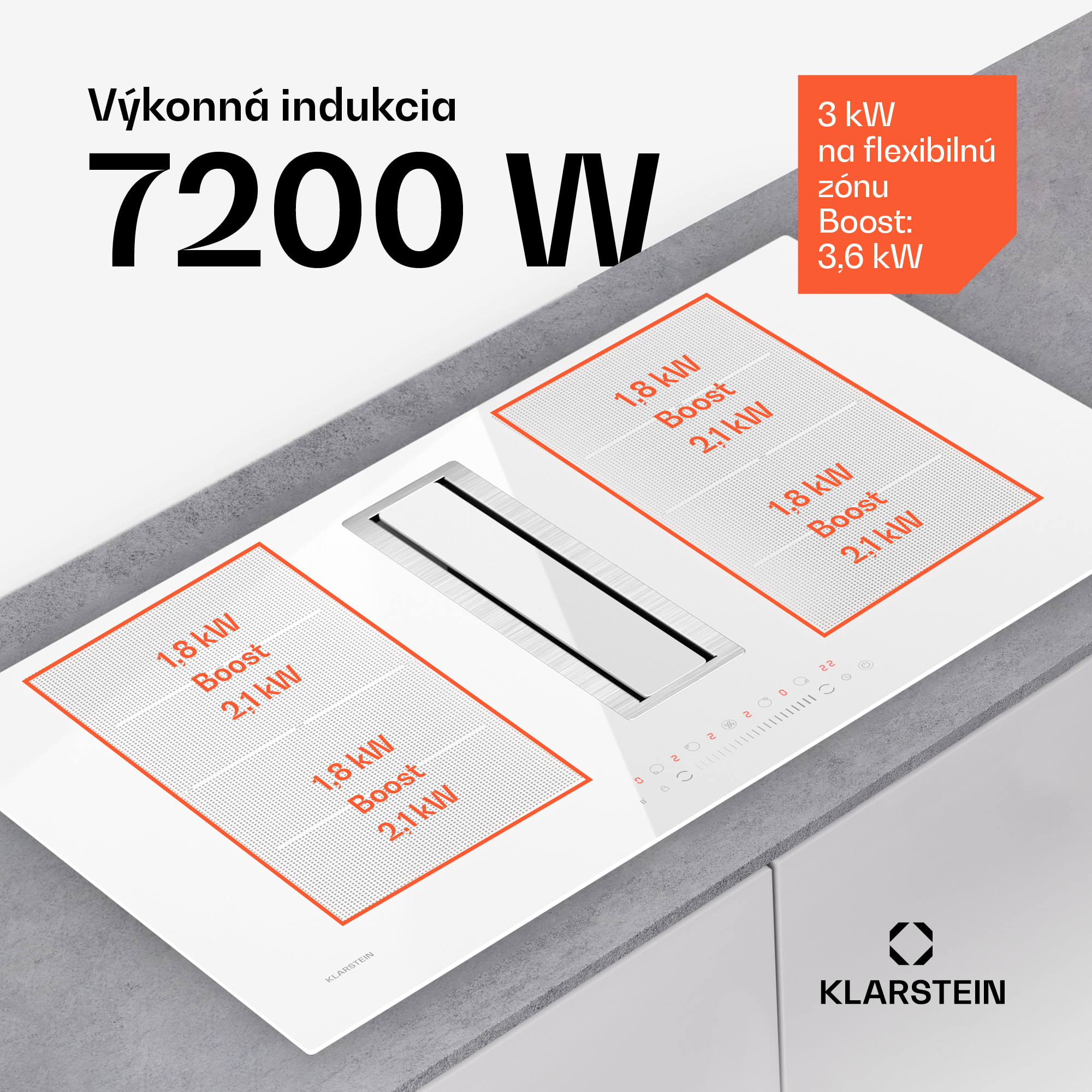 Klarstein Chef-Fusion Down Air System, 2 v 1, indukčná varná doska + digestor, výkonný, 7200 W – Obrázok 4