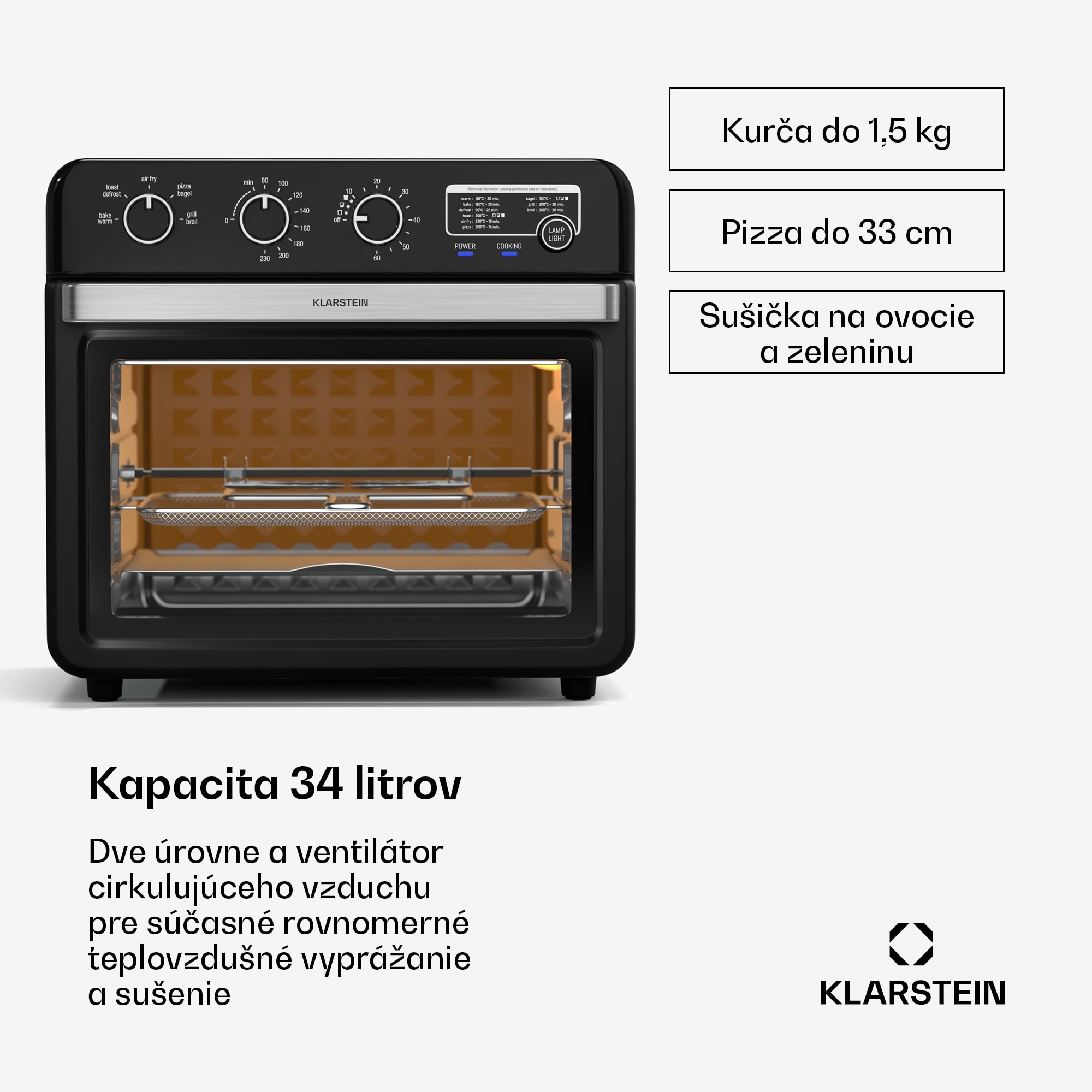 Klarstein Air Glaze teplovzdušná fritéza, 2000 W, 34 litrov, panoramatické okno, vrátane sady príslušenstva – Obrázok 2
