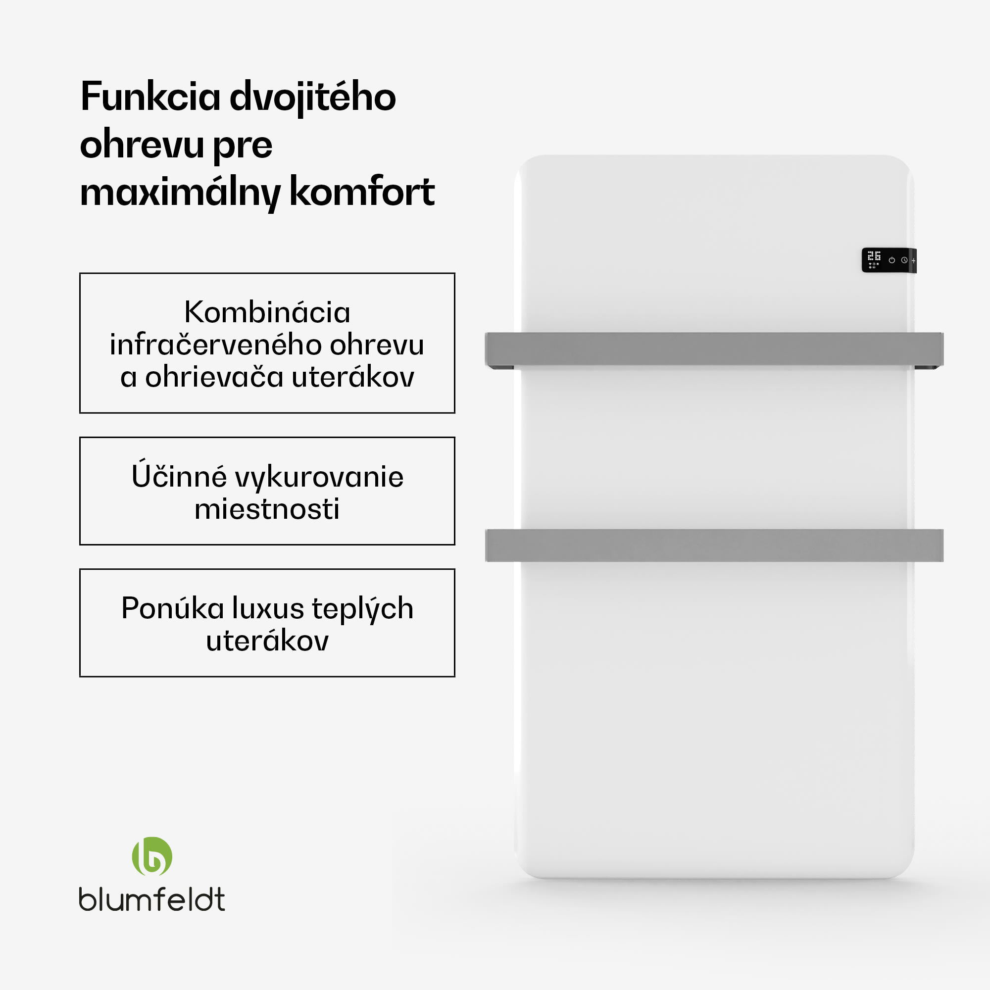 Blumfeldt Inteligentný infračervený ohrievač, ohrievač uterákov, výkon 500 W, IP24 – Obrázok 2