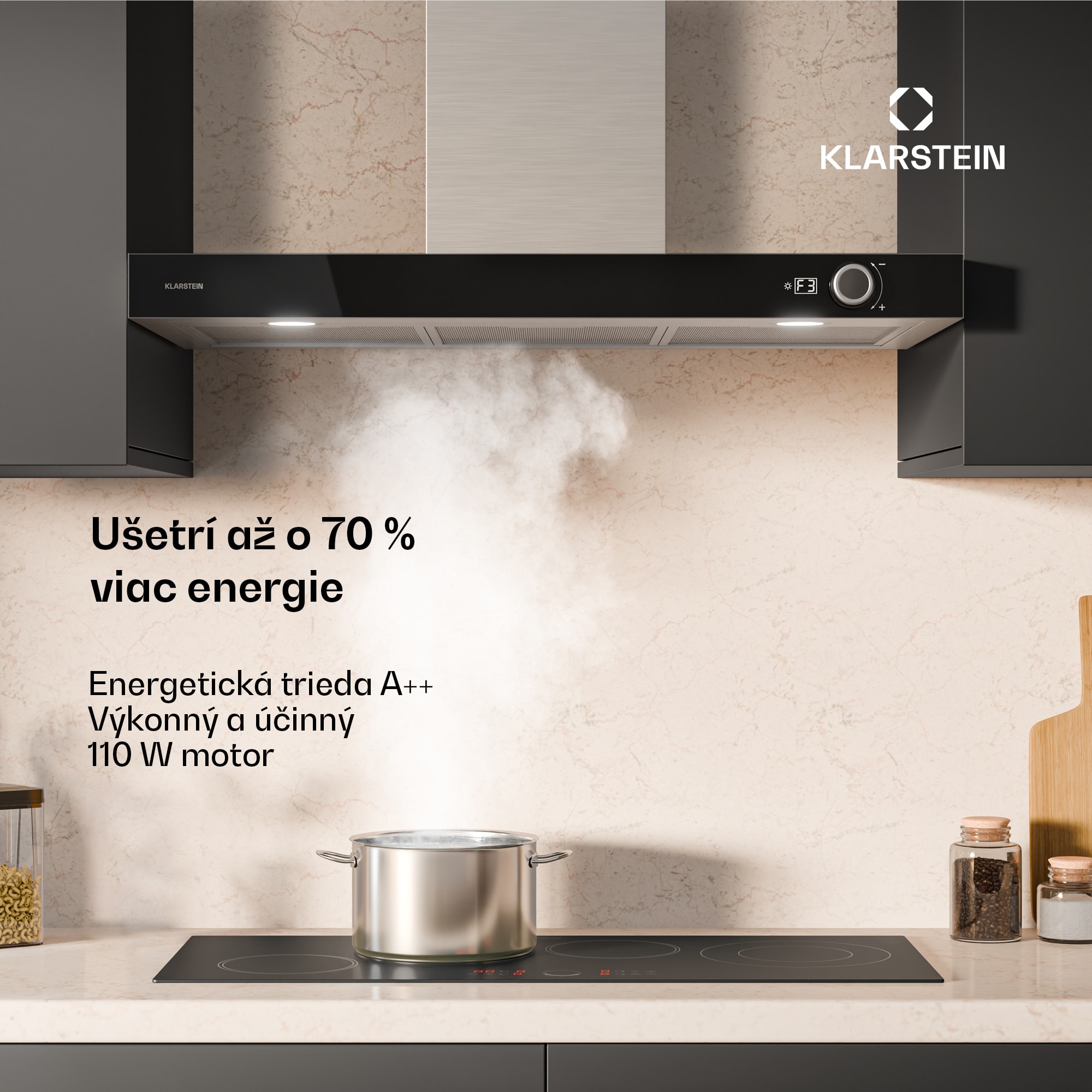 Klarstein AirNova digestor, recirkulácia a odsávanie vzduchu, energetická účinnosť A++, 110 W, 620 m³/h – Obrázok 3