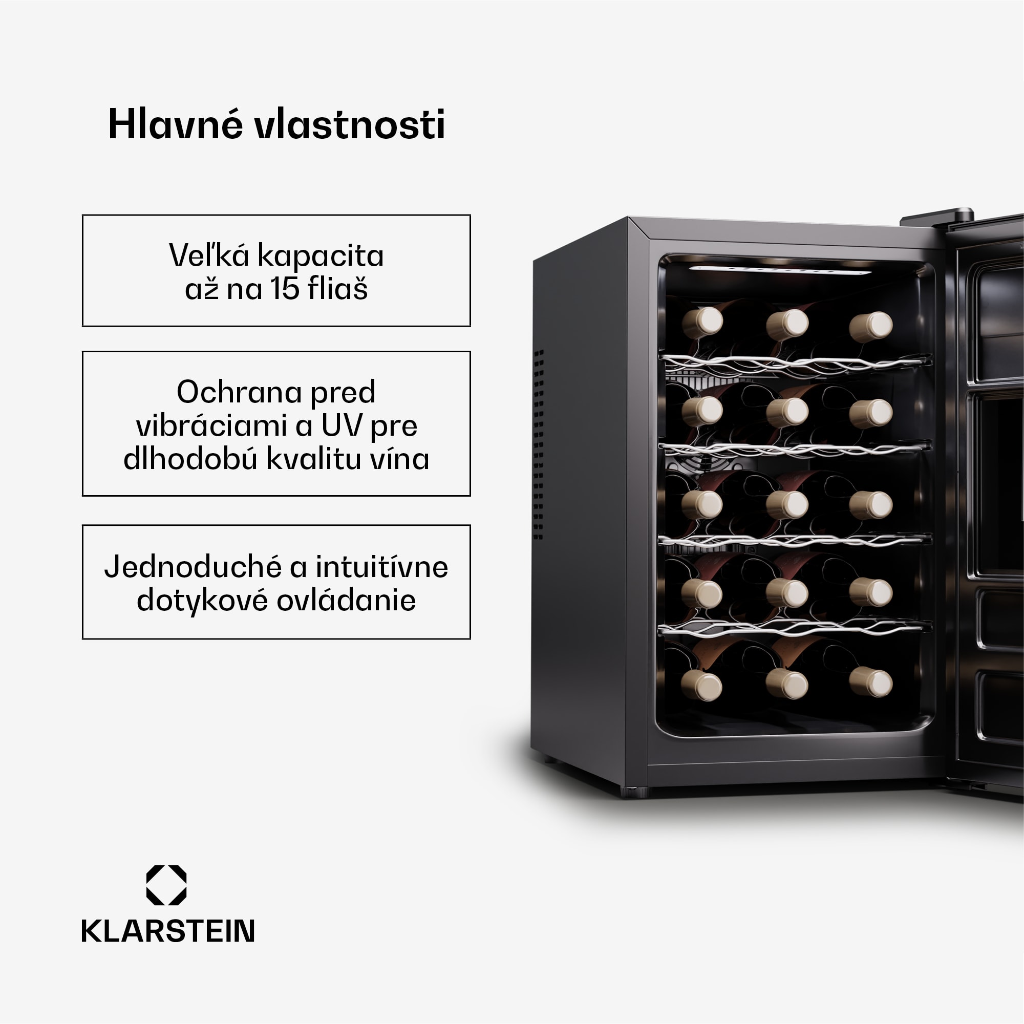 Klarstein Silent Vino 15 Uno Chladnička na víno 39 l / 15 fliaš 5-18 °C Dotyková – Obrázok 2