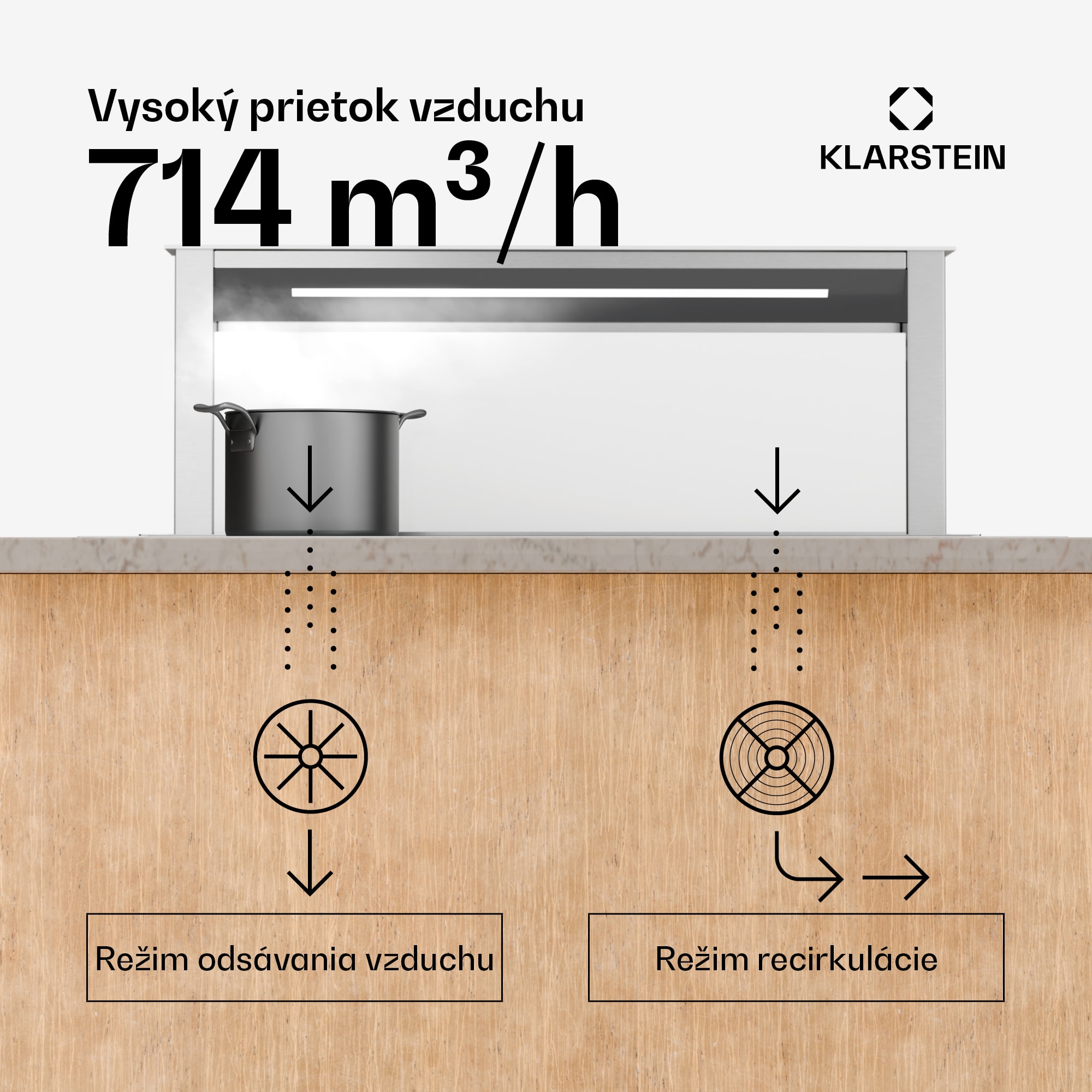 Klarstein Royal Flush Eco digestor, Výsuvný, 714 m³/h, Boost, Dotykové ovládanie, EEK A++ – Obrázok 2
