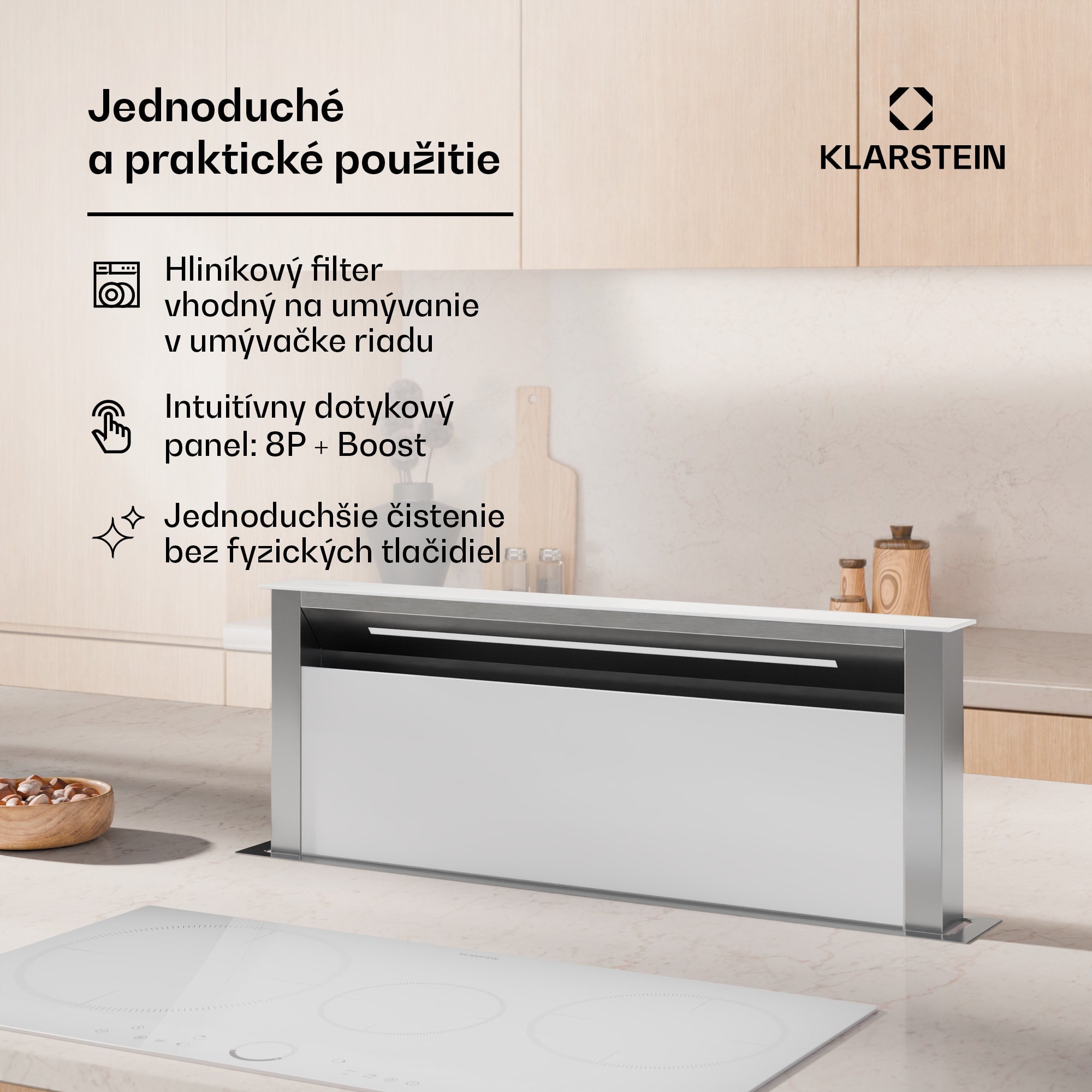 Klarstein Royal Flush Eco digestor, Výsuvný, 714 m³/h, Boost, Dotykové ovládanie, EEK A++ – Obrázok 5