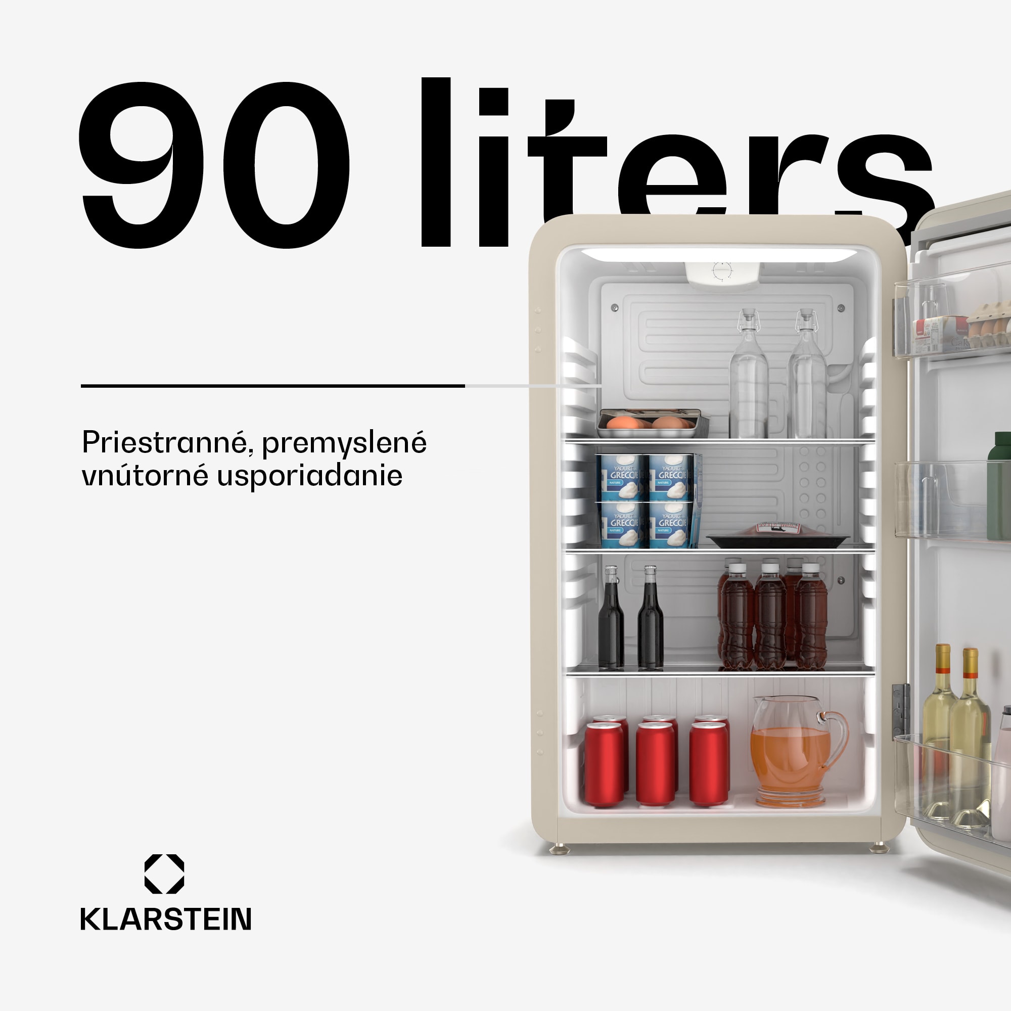 Klarstein Audrey Evo mini chladnička, 90 l, retro dizajn, tichá, kompaktná, 3 farby – Obrázok 2