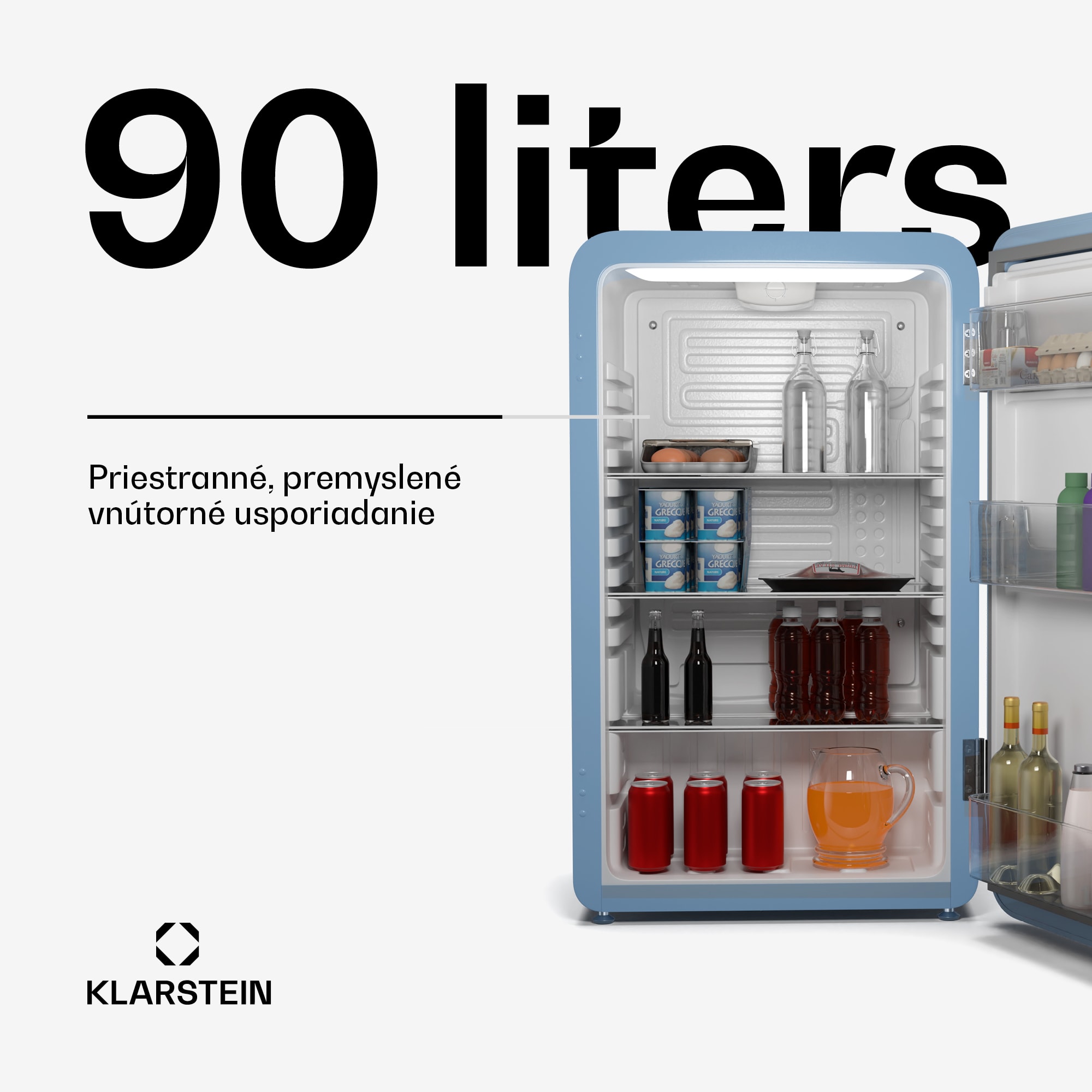 Klarstein Audrey Evo mini chladnička, 90 l, retro dizajn, tichá, kompaktná, 3 farby – Obrázok 2