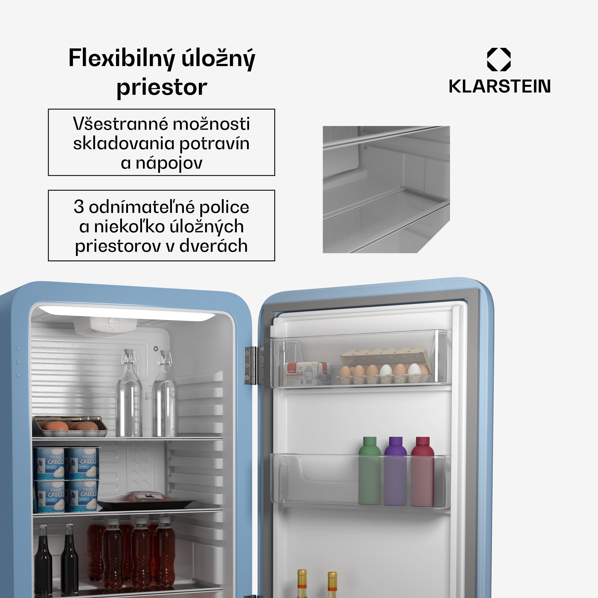 Klarstein Audrey Evo mini chladnička, 90 l, retro dizajn, tichá, kompaktná, 3 farby – Obrázok 5