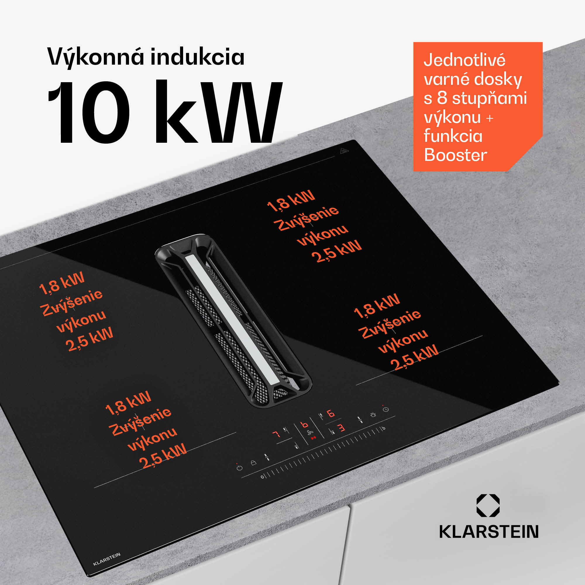Klarstein AirJet Hybrid Down Air System, Indukčná varná doska s integrovaným digestorom, 477 m³/h, EEK A+ – Obrázok 4