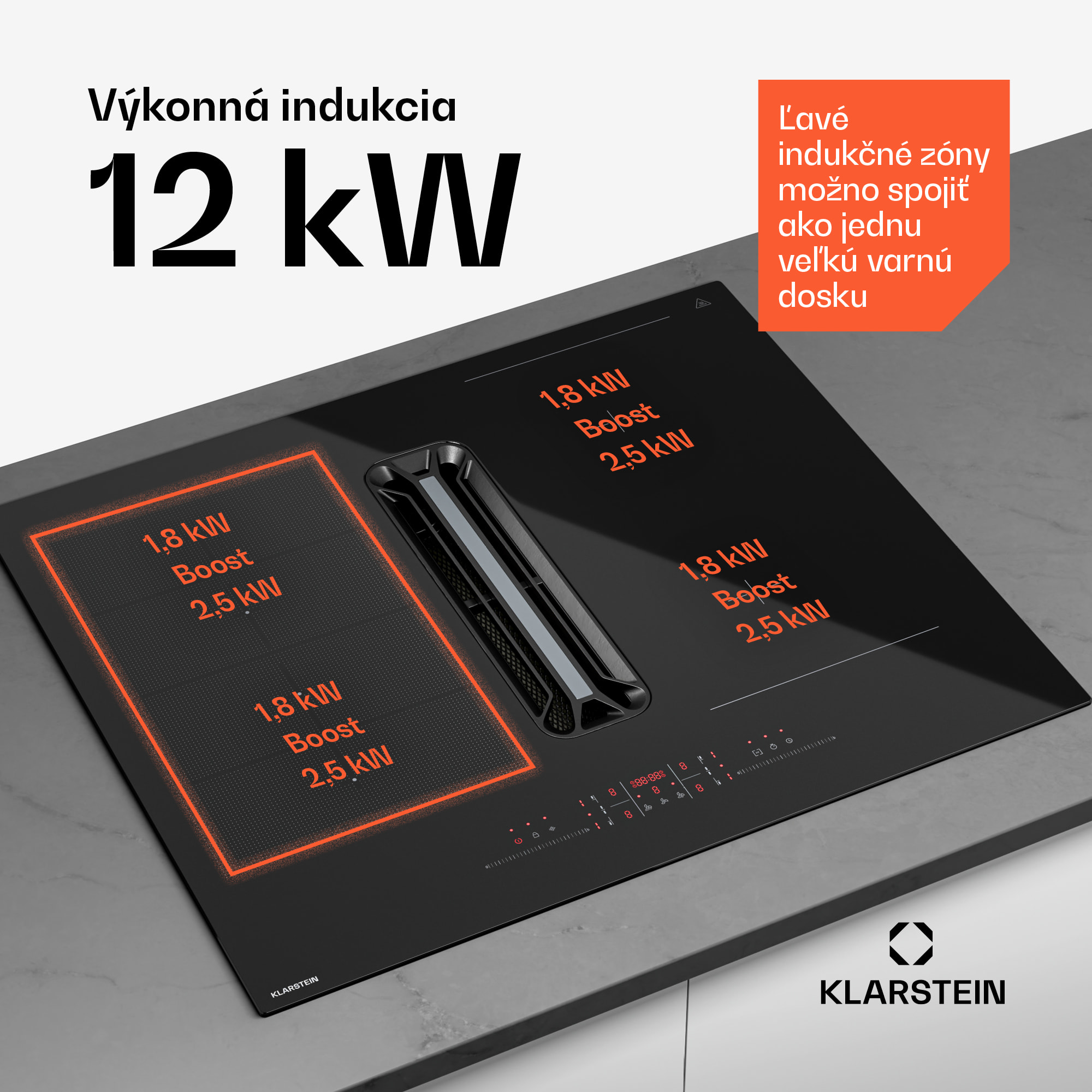 Klarstein AirJet Hybrid Down Air System, Indukčná varná doska s integrovaným digestorom, 477 m³/h, EEK A+ – Obrázok 4