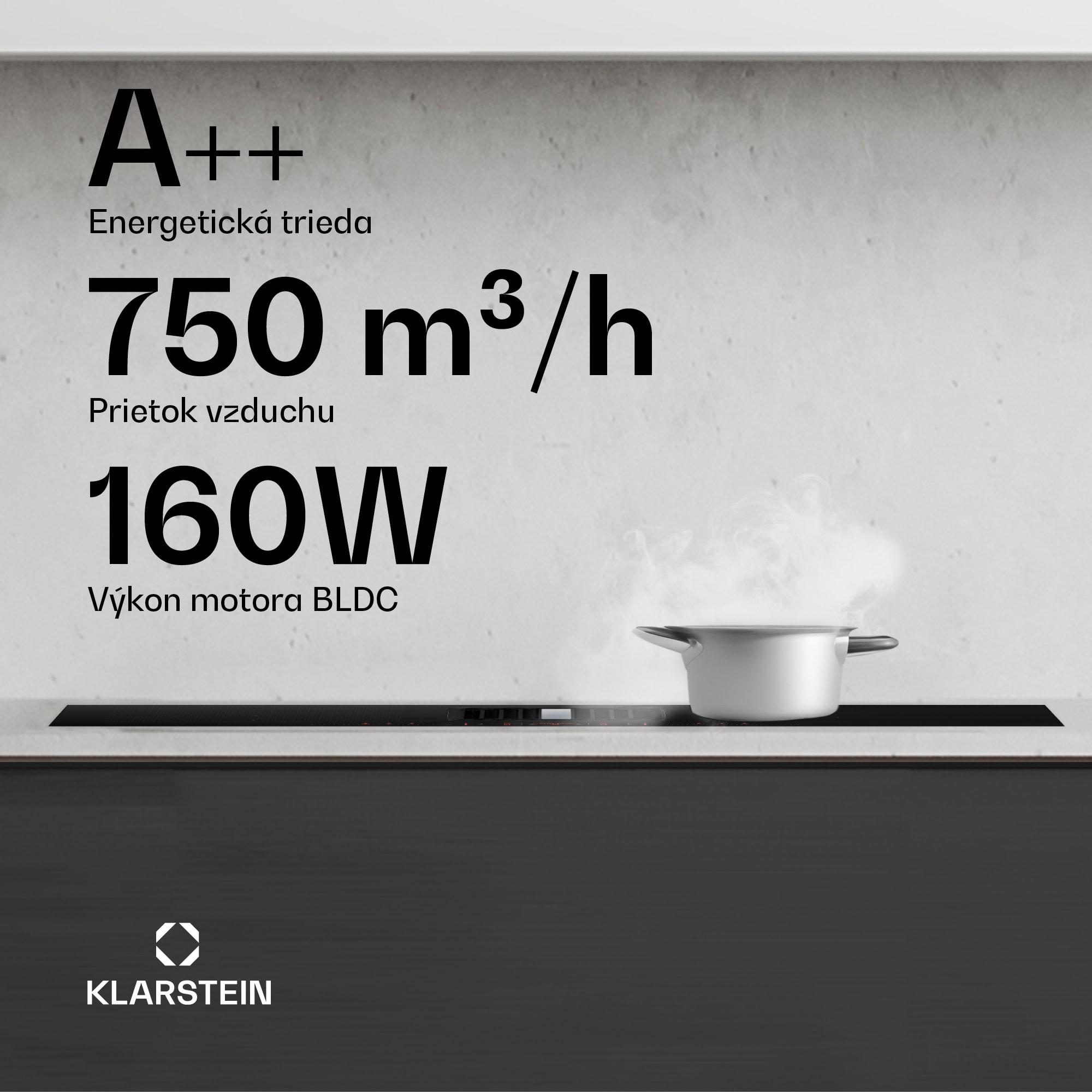 Klarstein AirJet Hybrid Down Air System, Indukčná varná doska s integrovaným digestorom, 600 m³/h, EEK A+ – Obrázok 3