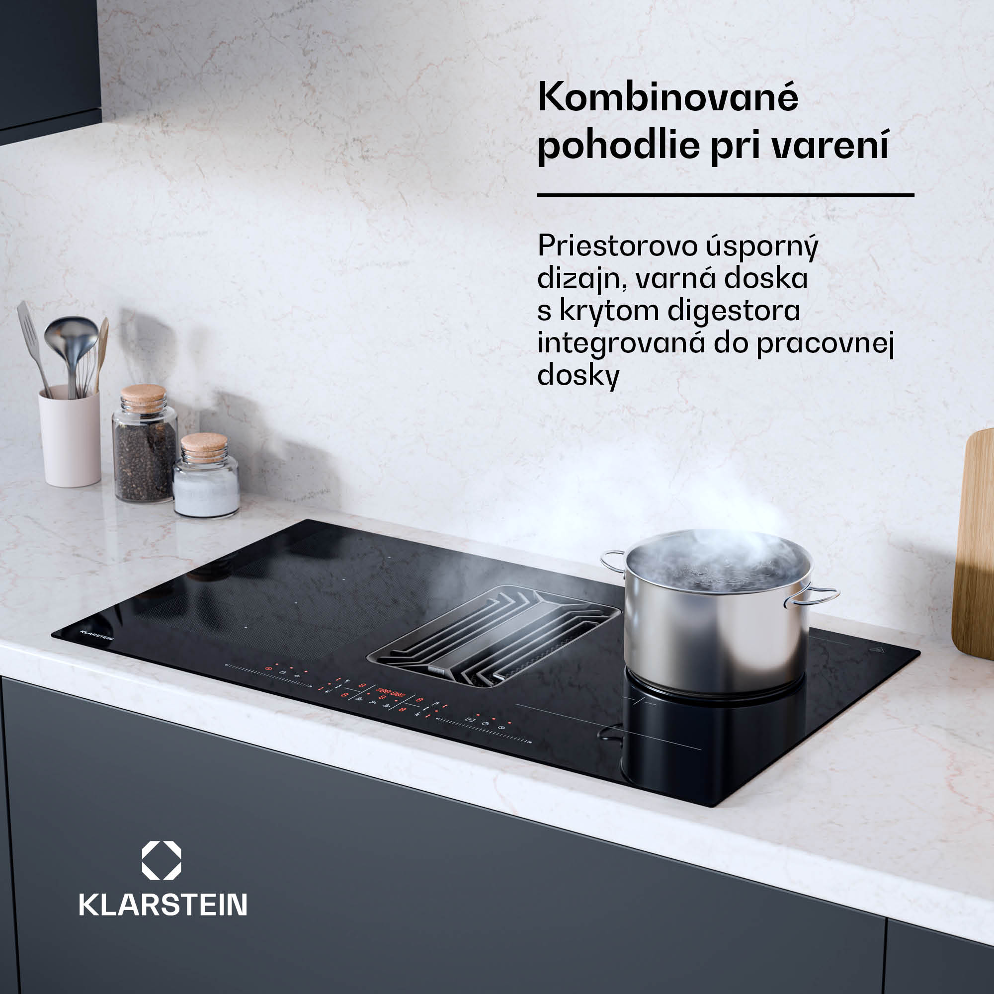 Klarstein AirJet Hybrid Down Air System, Indukčná varná doska s integrovaným digestorom, 600 m³/h, EEK A++ – Obrázok 2