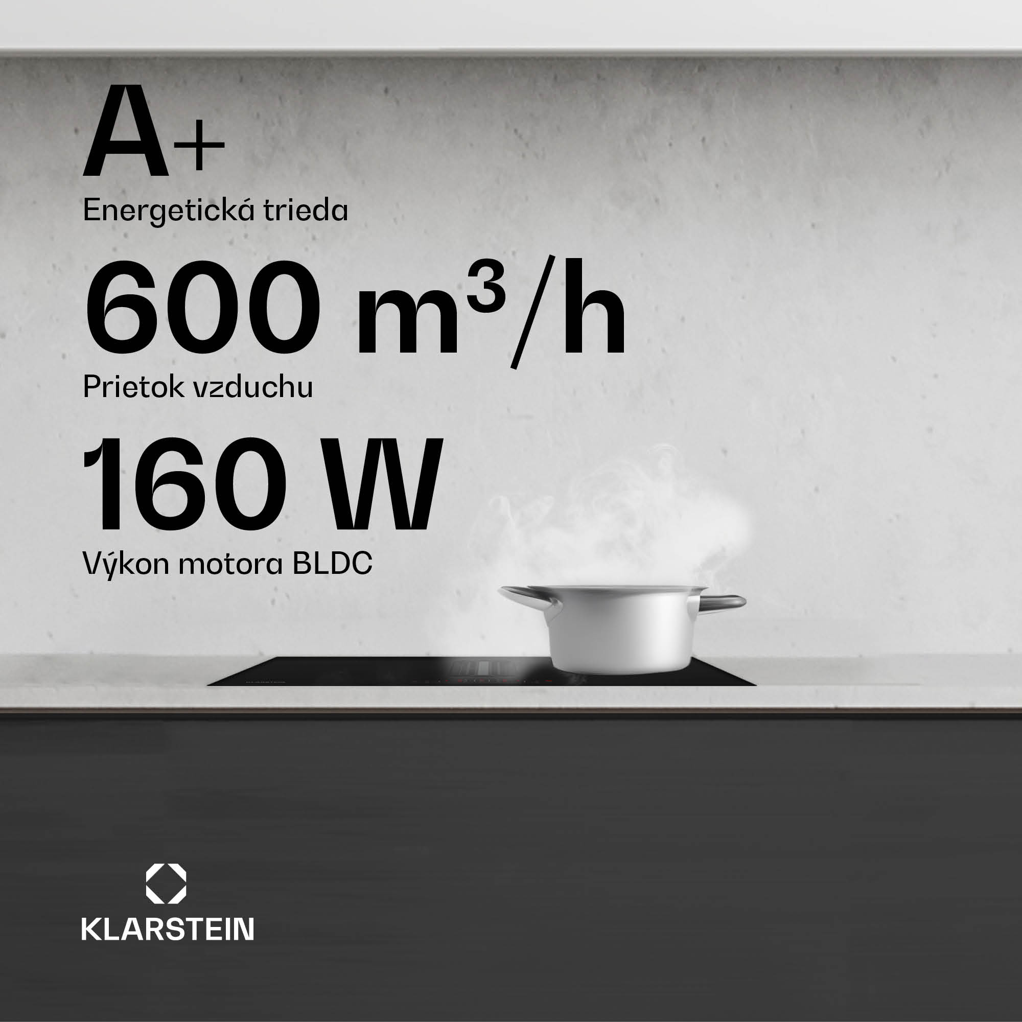 Klarstein AirJet 60 Down Air System, indukčný sporák + DownAir-digestor, 10 000 W, 600 m³/h, Boost – Obrázok 3