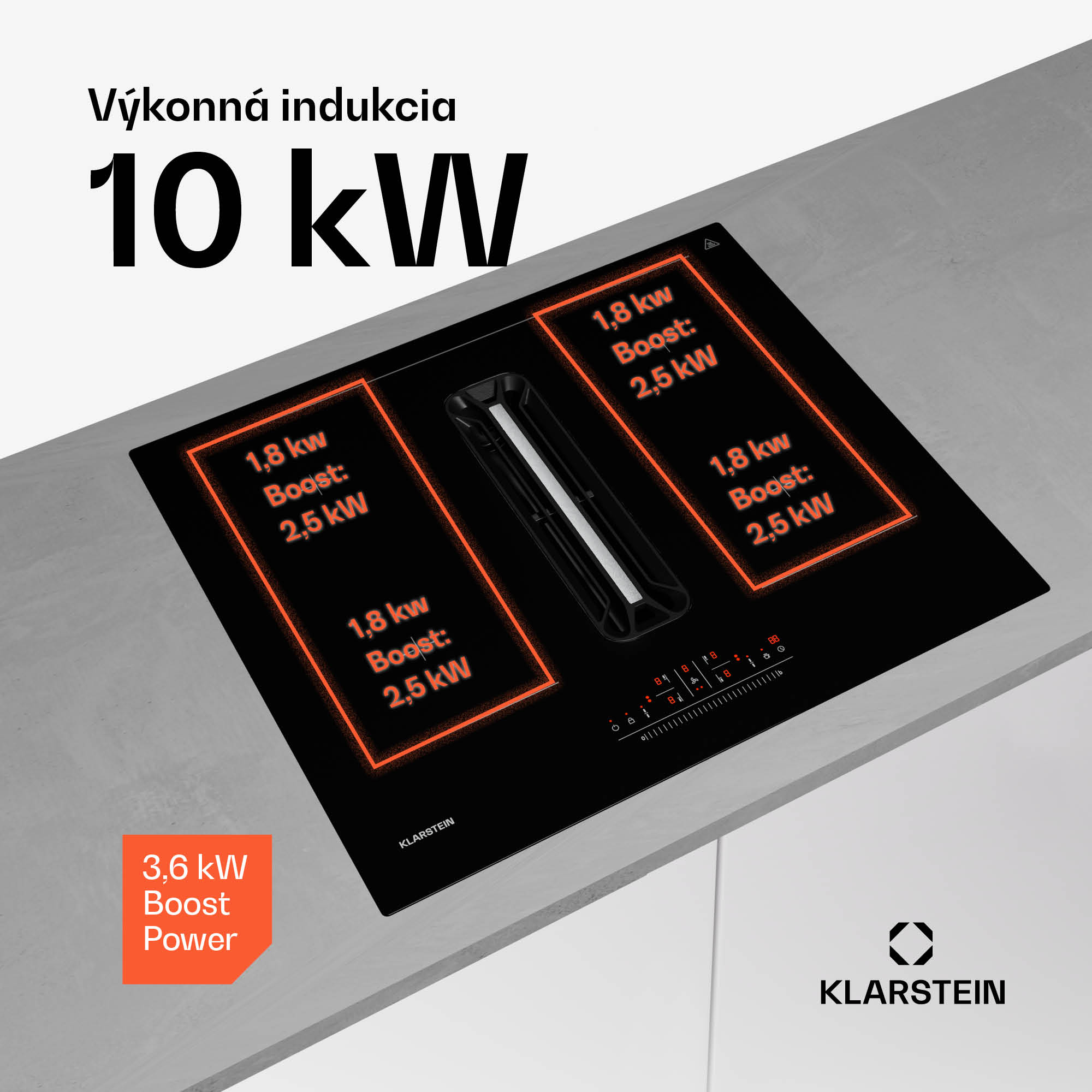 Klarstein AirJet 60 Down Air System, indukčný sporák + DownAir-digestor, 10 000 W, 600 m³/h, Boost – Obrázok 4