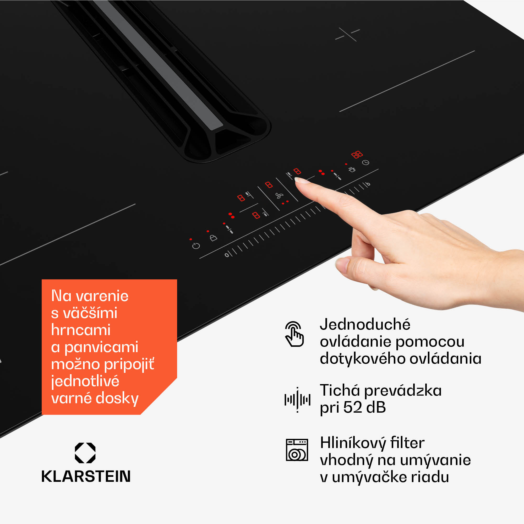 Klarstein AirJet 60 Down Air System, indukčný sporák + DownAir-digestor, 10 000 W, 600 m³/h, Boost – Obrázok 5