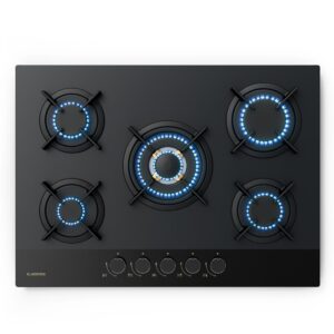 Klarstein Goldflame Nano plynová varná doska, 5 mosadzných horákov, Nano povlak, LPG/zemný plyn