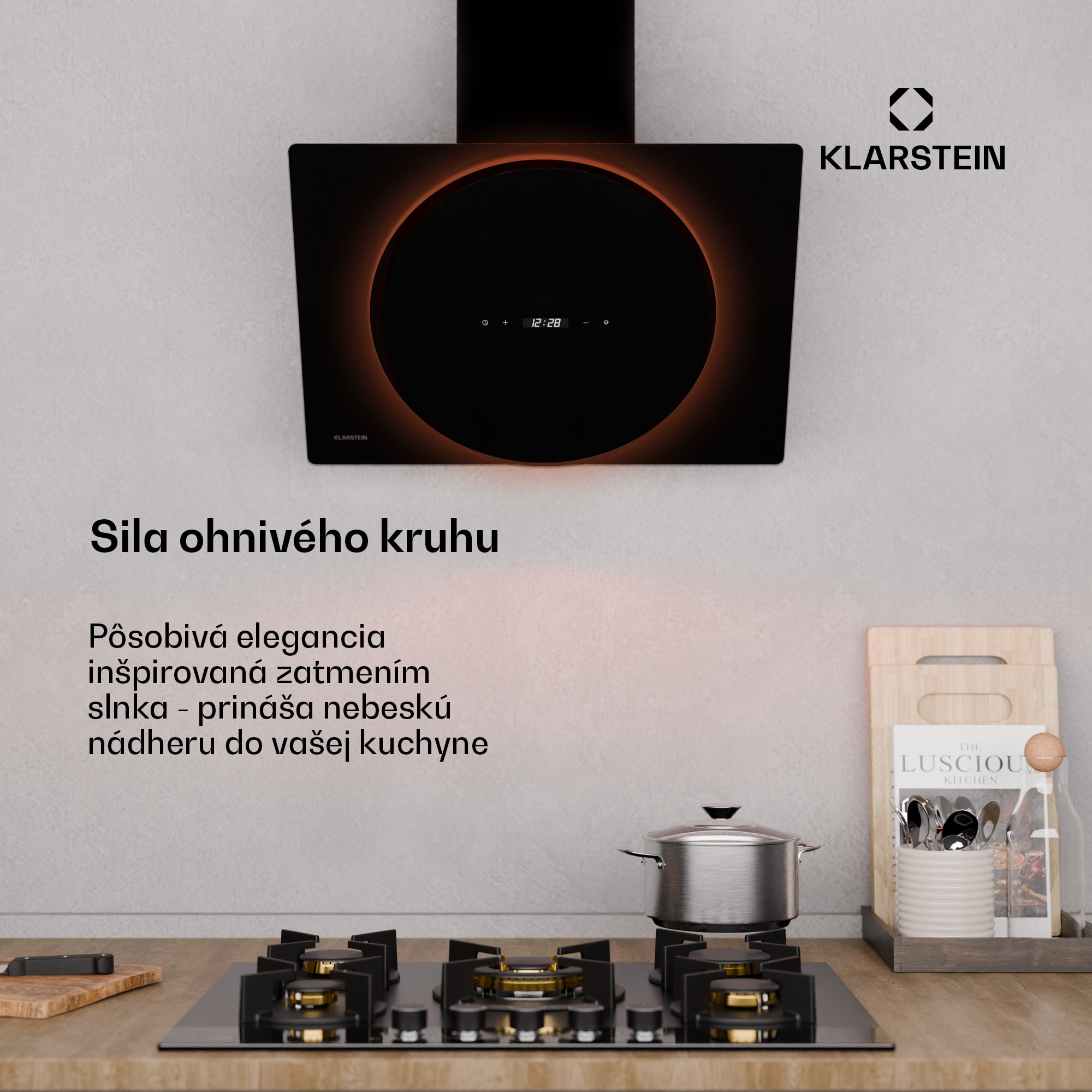 Klarstein Total Eclipse digestor, LED osvetlenie, dotykový, 594,2 m³/h, odsávanie/recirkulácia – Obrázok 2