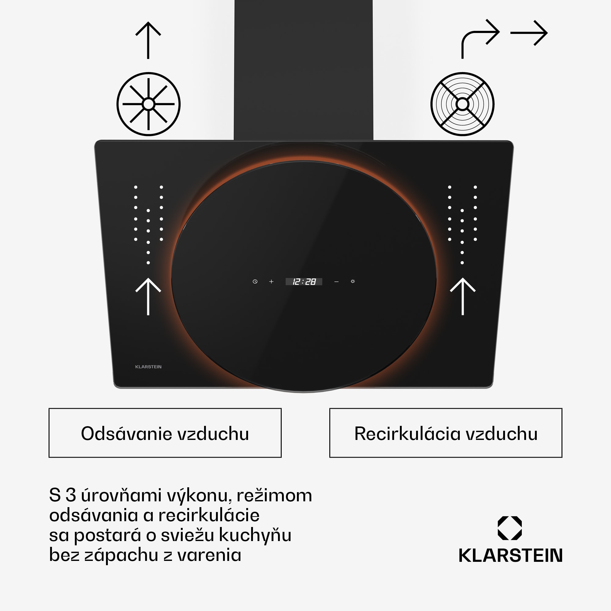 Klarstein Total Eclipse digestor, LED osvetlenie, dotykový, 594,2 m³/h, odsávanie/recirkulácia – Obrázok 3