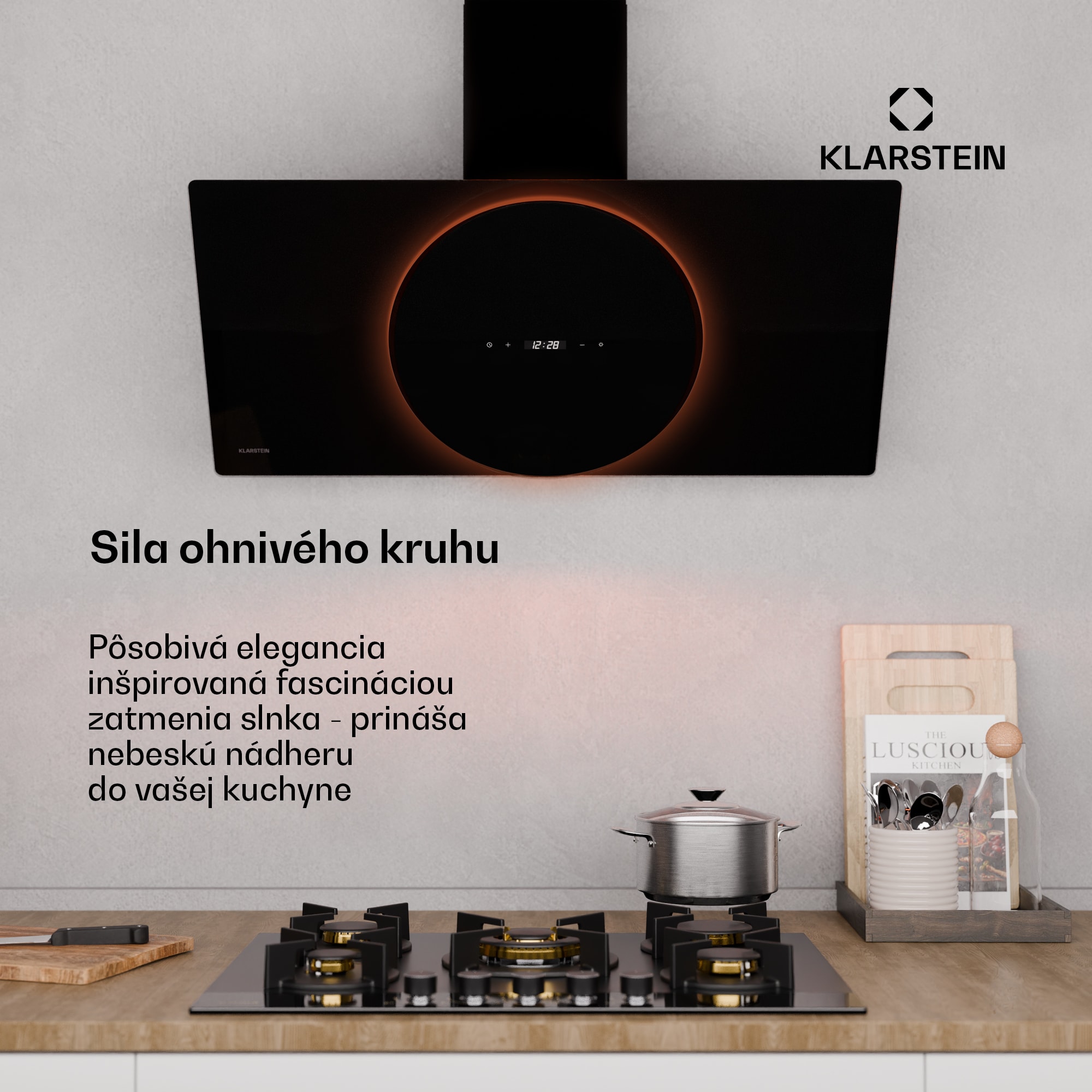 Klarstein Total Eclipse digestor, LED osvetlenie, dotykový, 594,2 m³/h, odsávanie/recirkulácia – Obrázok 2