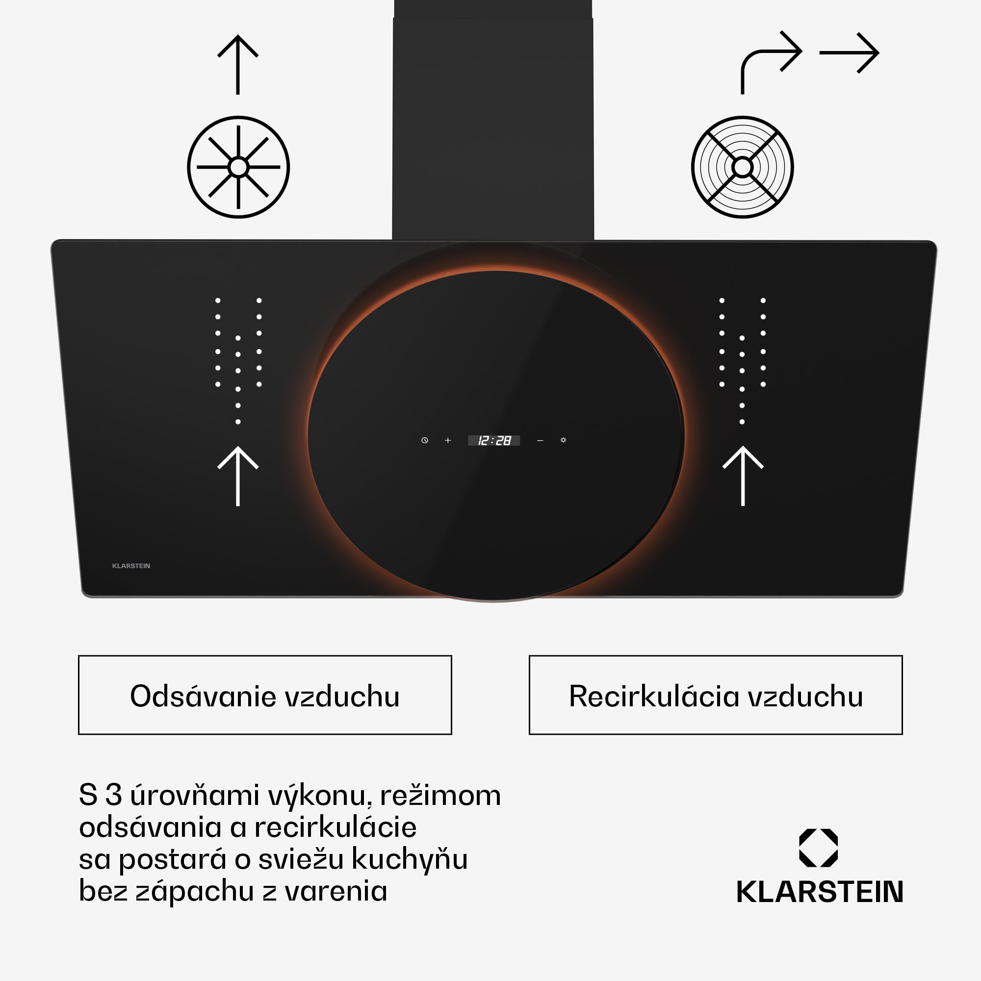Klarstein Total Eclipse digestor, LED osvetlenie, dotykový, 594,2 m³/h, odsávanie/recirkulácia – Obrázok 3