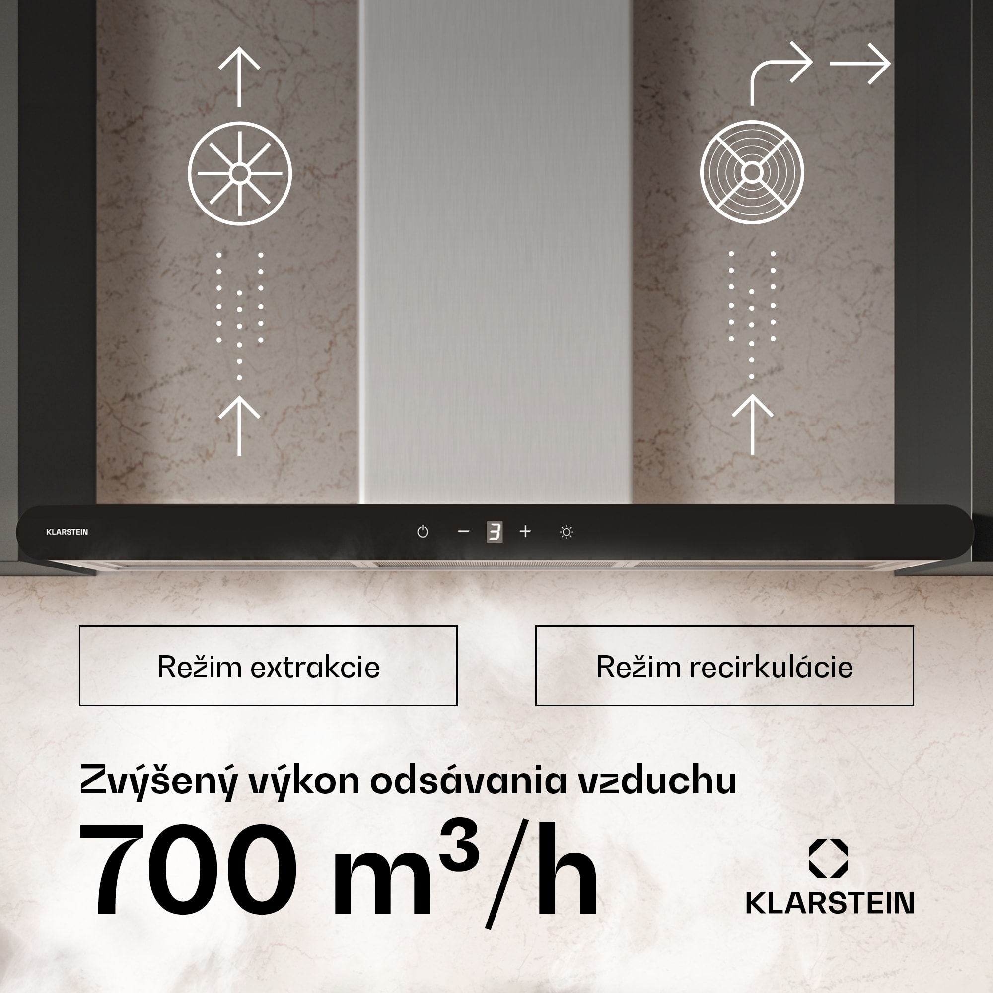 Klarstein CurveVent digestor, 700 m³/h, Dotykový, LED, 110 W, EEK A+ – Obrázok 3