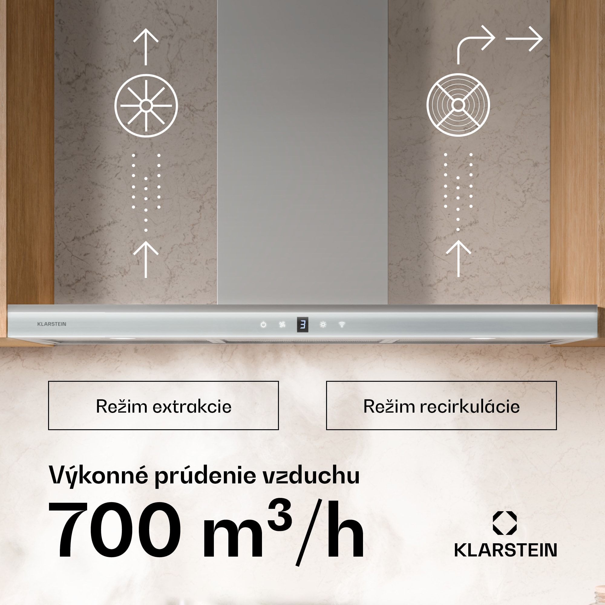 Klarstein Auriana digestor, Ambient Light, 700 m³/h, WiFi, Touch, LED – Obrázok 3
