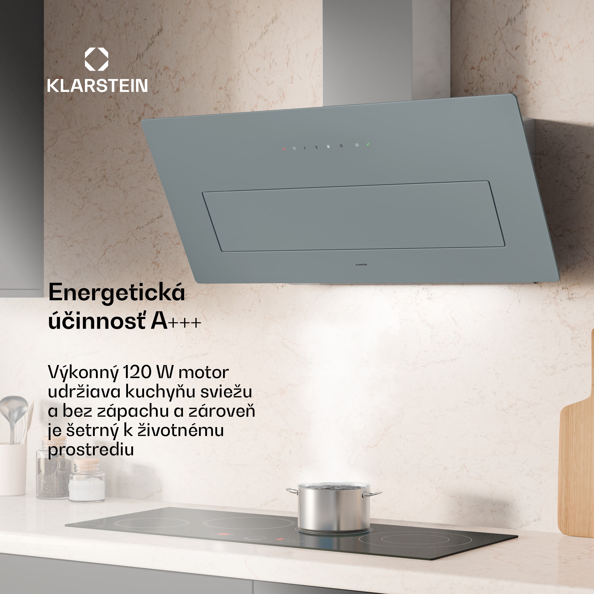 Klarstein SleekAir digestor, A+++, 717 m³/h, dotykové ovládanie, 90 cm – Obrázok 2