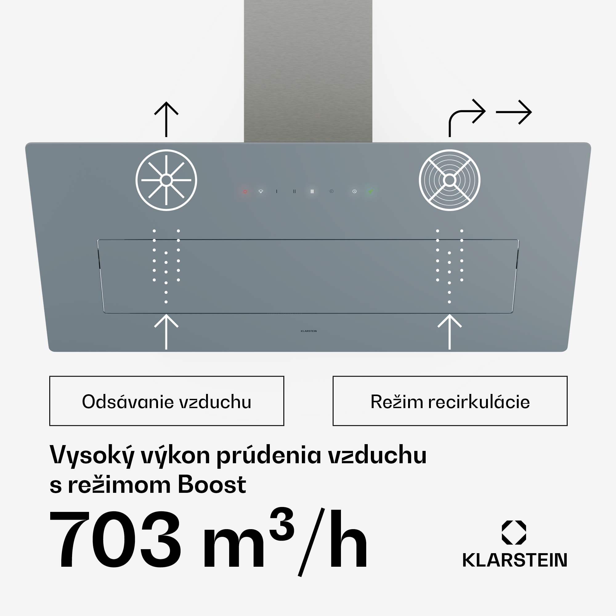 Klarstein SleekAir digestor, A+++, 717 m³/h, dotykové ovládanie, 90 cm – Obrázok 4