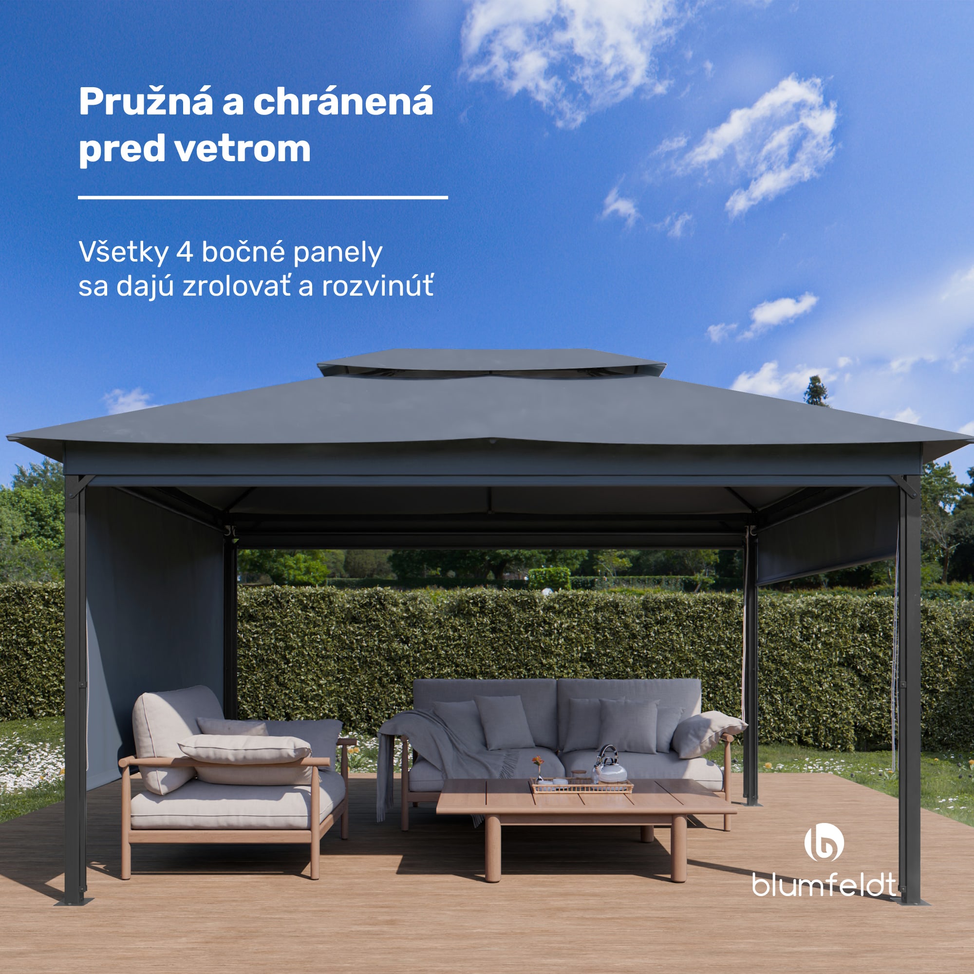 Blumfeldt Grandezza Cortina záhradný altánok 3x4 m, odolný voči poveternostným vplyvom, prášková farba, bočné rolety – Obrázok 3