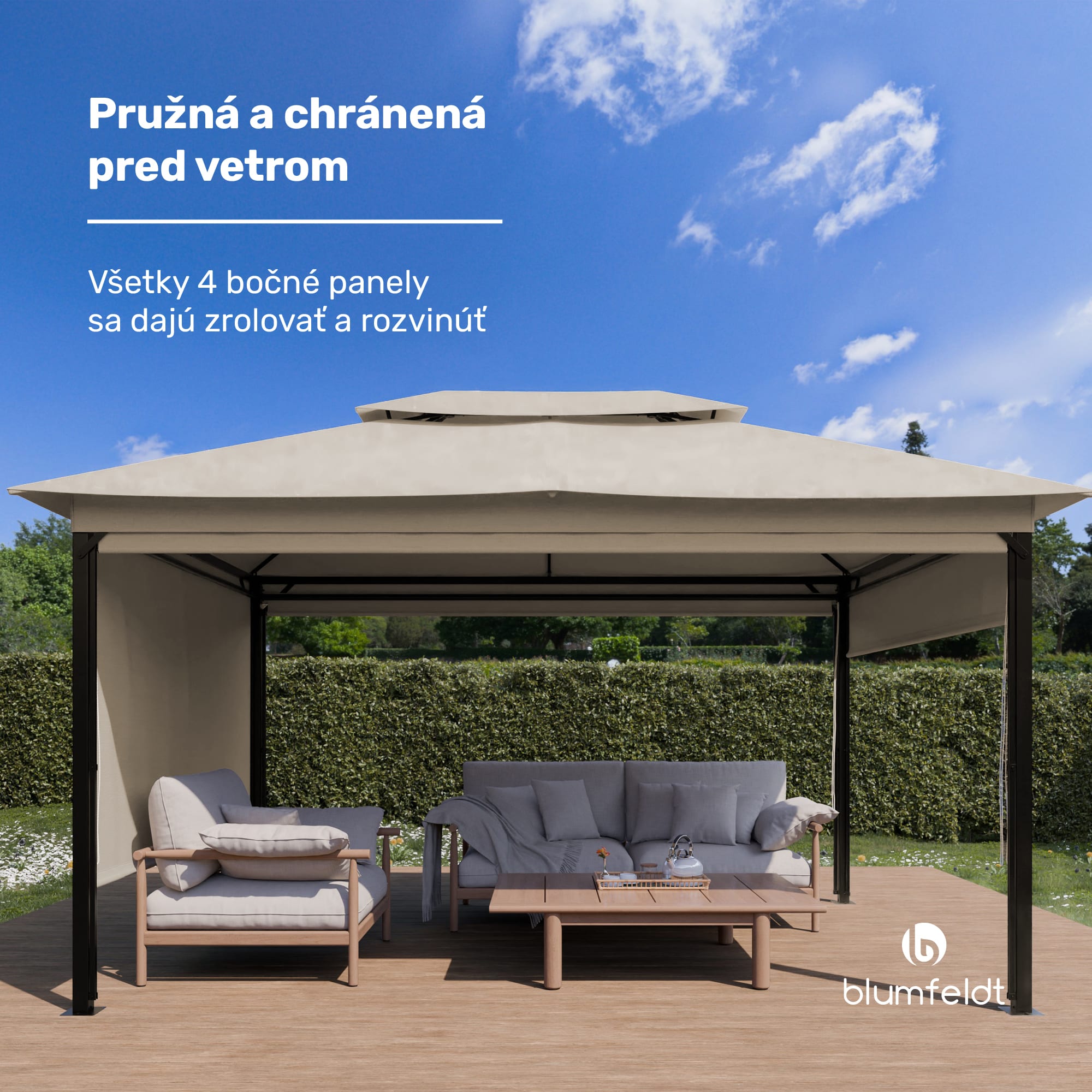 Blumfeldt Grandezza Cortina záhradný altánok 3x4 m, odolný voči poveternostným vplyvom, prášková farba, bočné rolety – Obrázok 3