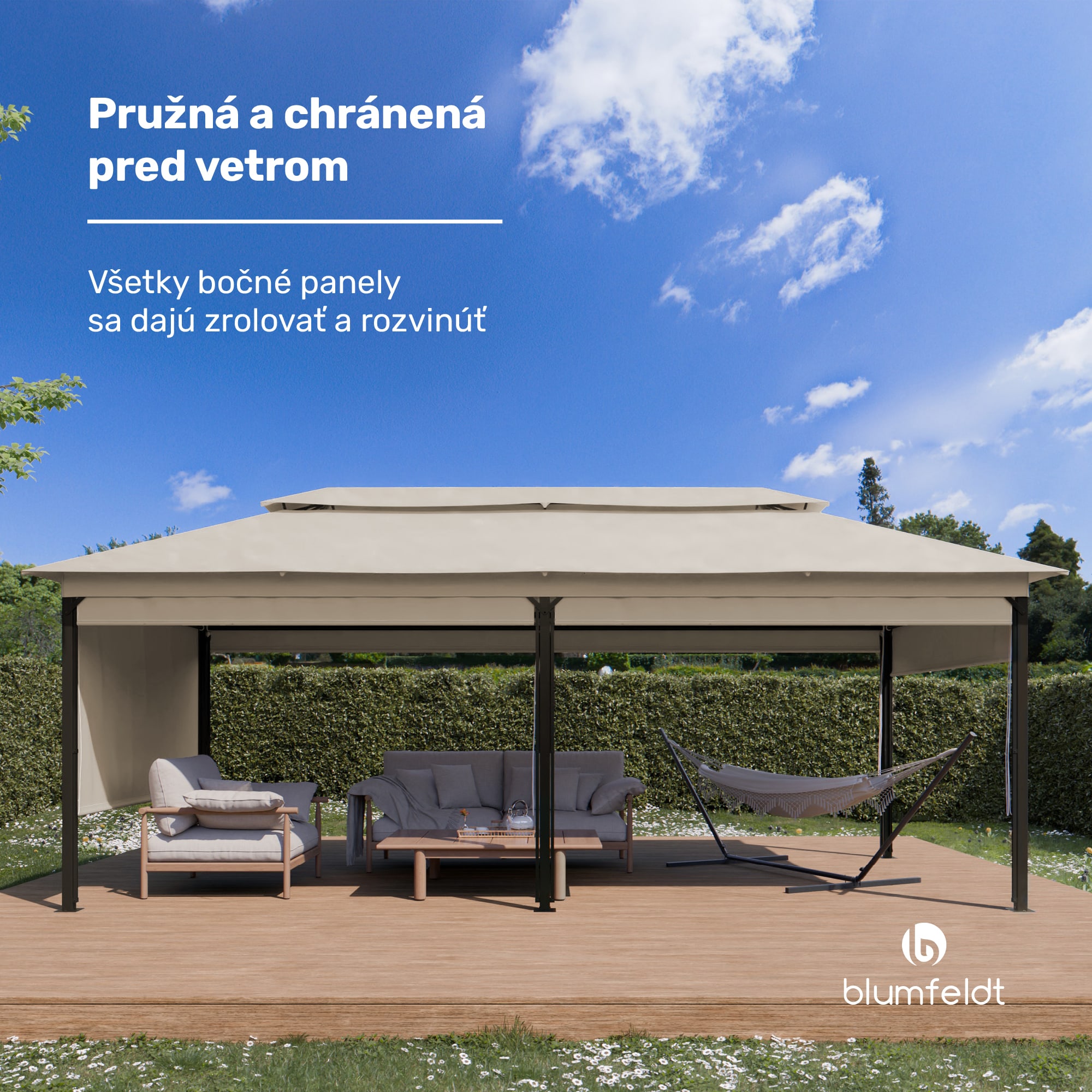 Blumfeldt Grandezza Cortina záhradný altánok 3x6 m, odolný voči poveternostným vplyvom, prášková farba, bočné rolety – Obrázok 3