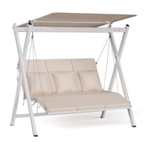 Blumfeldt FlexiSwing hollywoodska hojdačka 3-miestna Nastaviteľné operadlo + slnečná strieška, odolná voči poveternostným vplyvom
